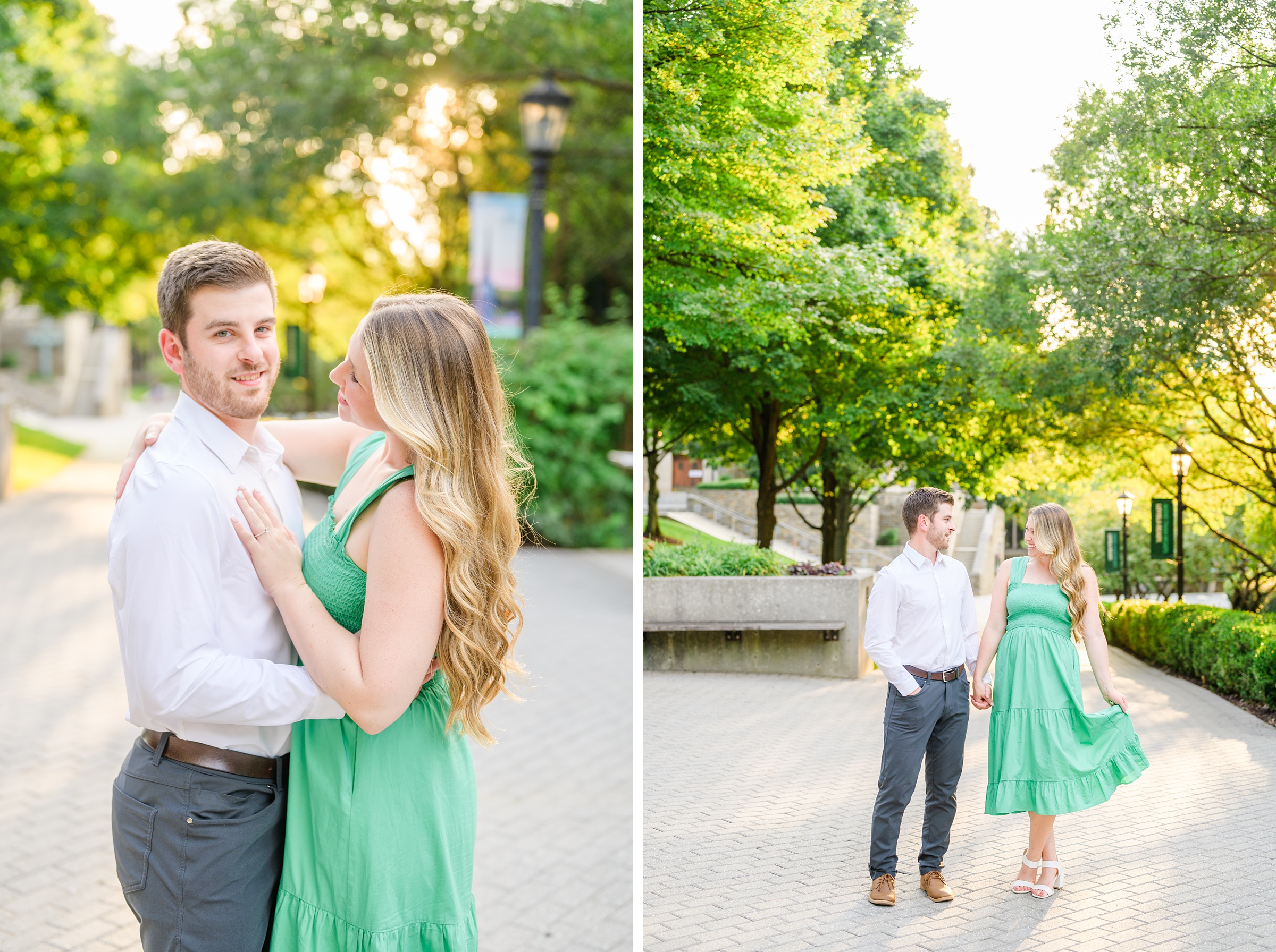 Engaged couple at the Loyola University Maryland campus for their summer engagement session in Baltimore, MD photographed by Baltimore Wedding Photographer Cait Kramer Photography