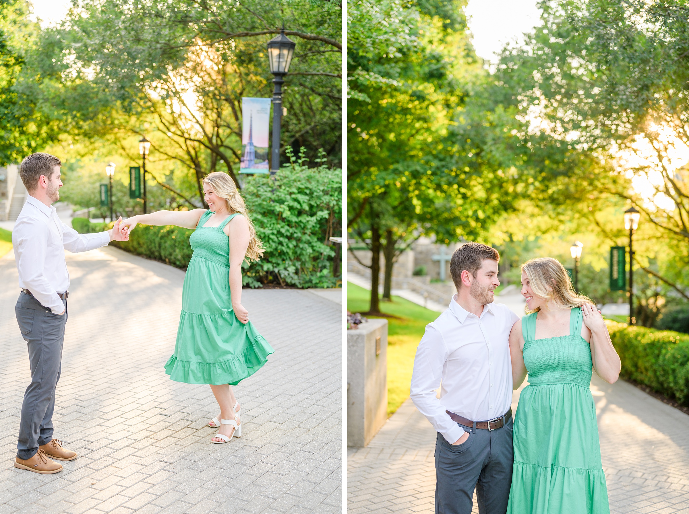 Engaged couple at the Loyola University Maryland campus for their summer engagement session in Baltimore, MD photographed by Baltimore Wedding Photographer Cait Kramer Photography