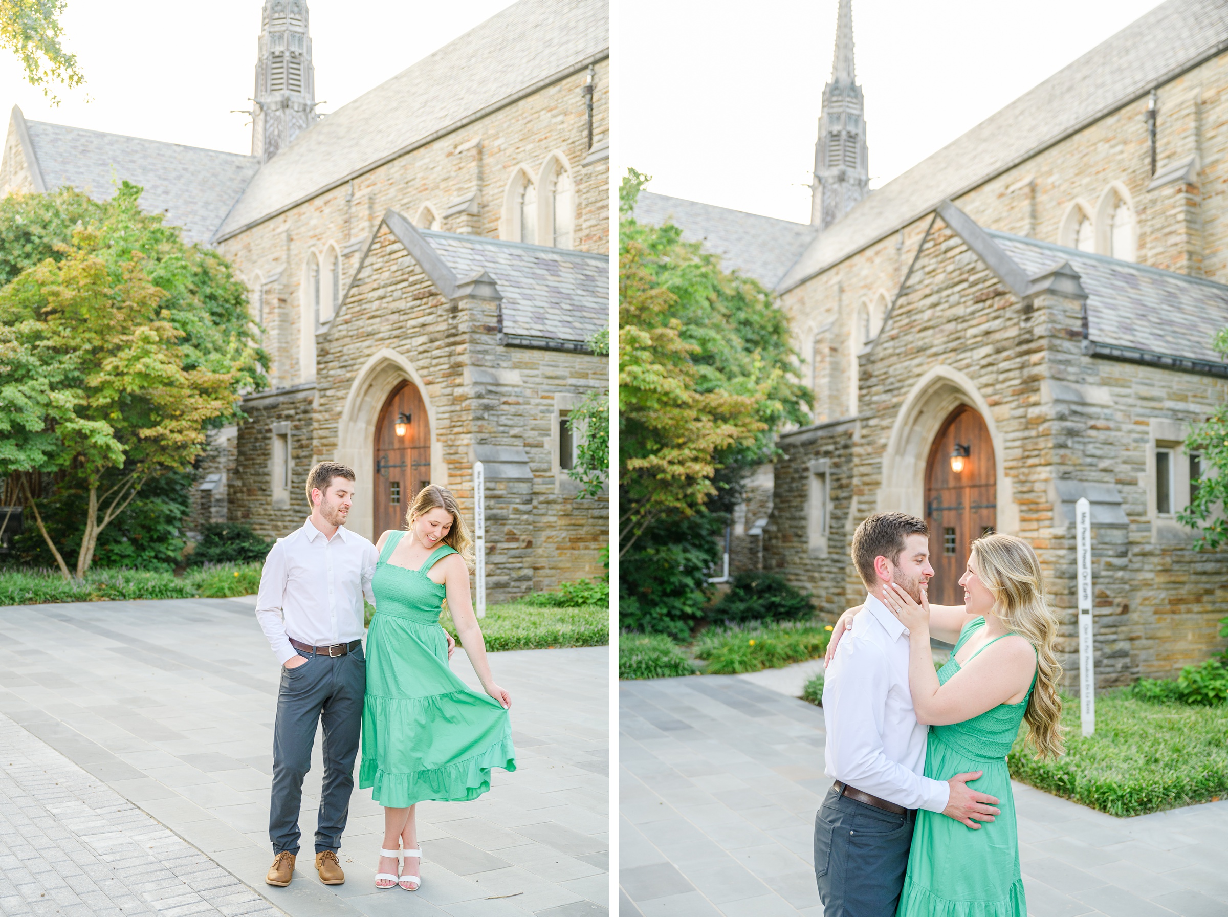 Engaged couple at the Loyola University Maryland campus for their summer engagement session in Baltimore, MD photographed by Baltimore Wedding Photographer Cait Kramer Photography