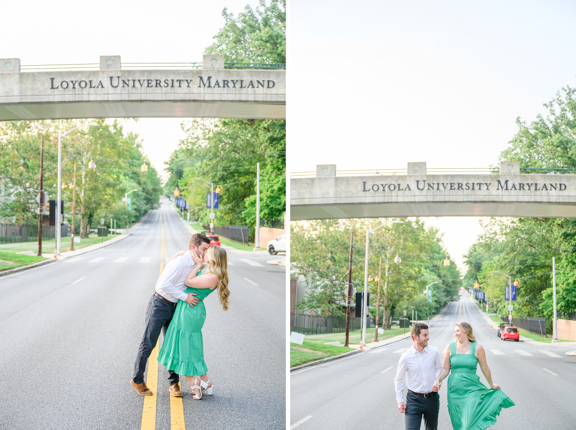 Engaged couple at the Loyola University Maryland campus for their summer engagement session in Baltimore, MD photographed by Baltimore Wedding Photographer Cait Kramer Photography