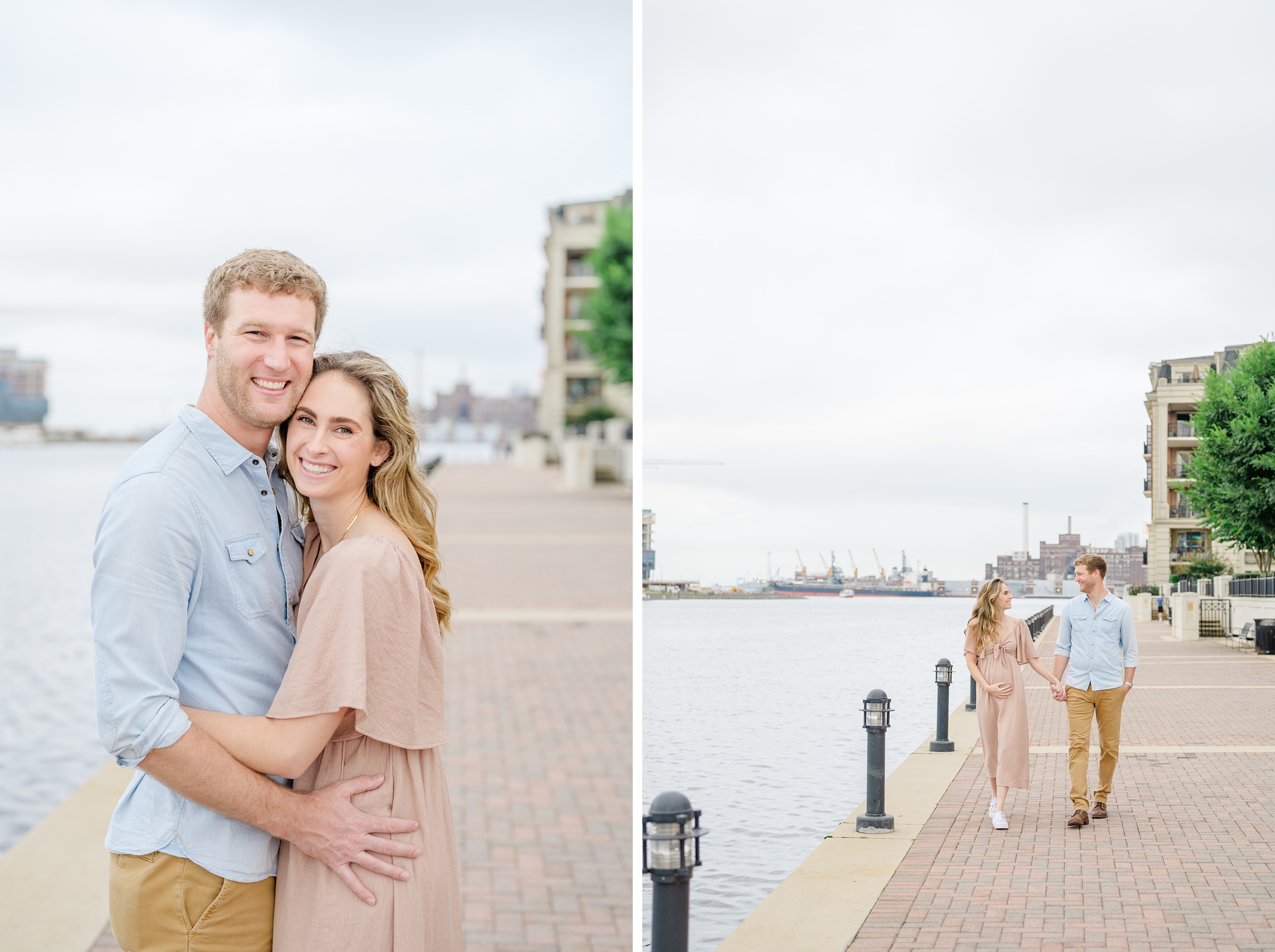 Pregnancy announcement photos at the Baltimore Inner Harbor photographed by Baltimore Maternity Photographer Cait Kramer.