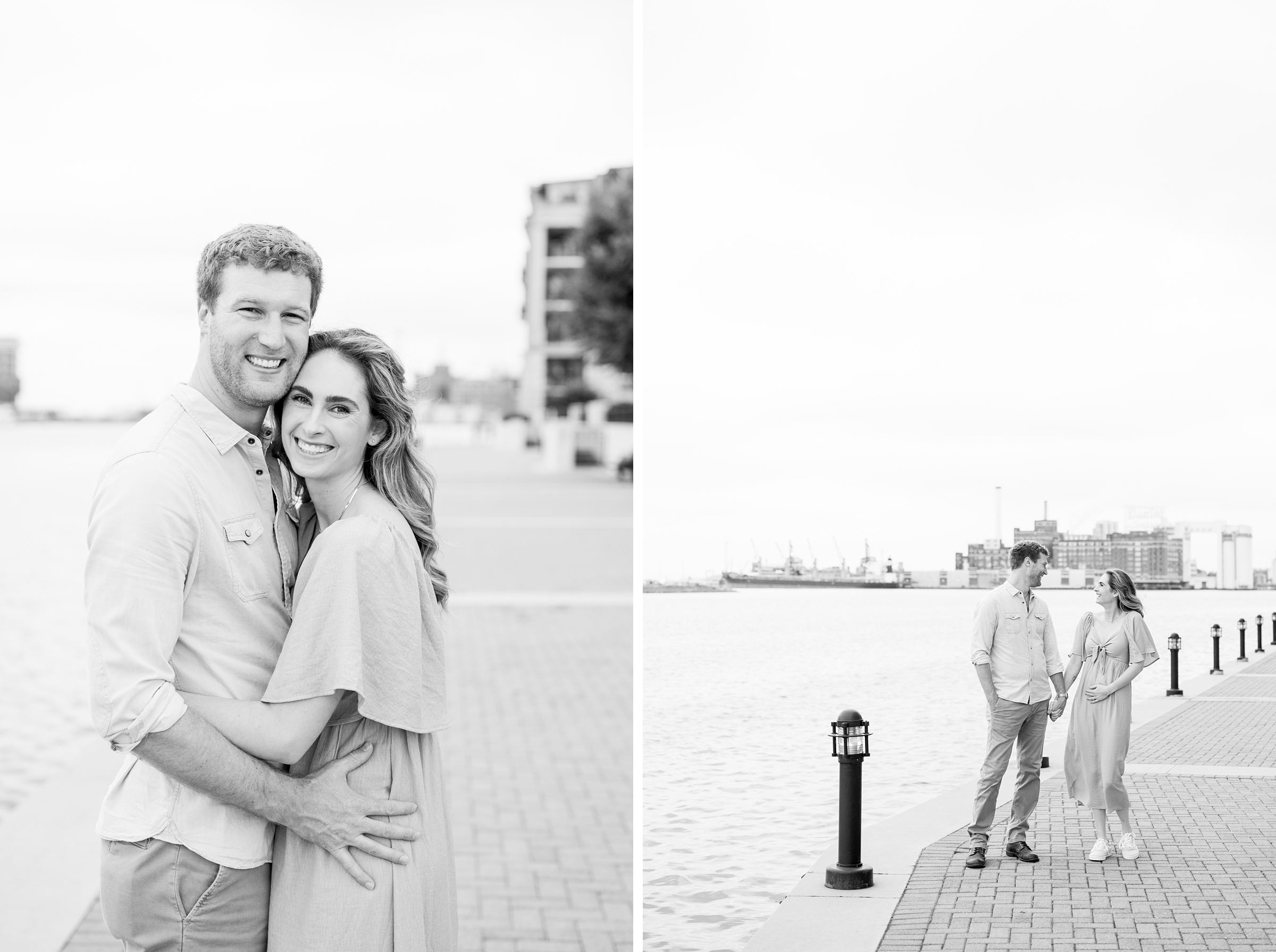 Pregnancy announcement photos at the Baltimore Inner Harbor photographed by Baltimore Maternity Photographer Cait Kramer.