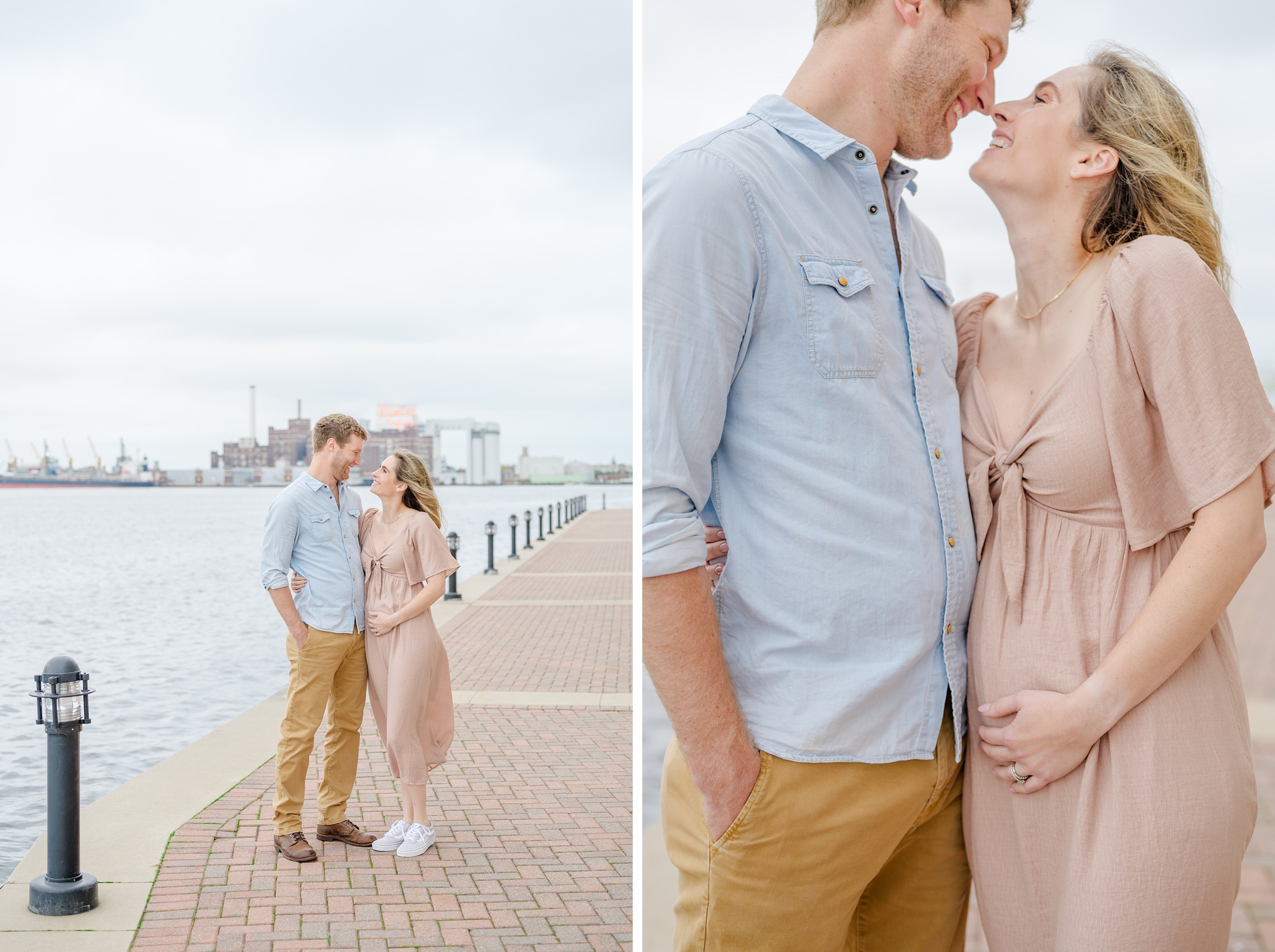 Pregnancy announcement photos at the Baltimore Inner Harbor photographed by Baltimore Maternity Photographer Cait Kramer.