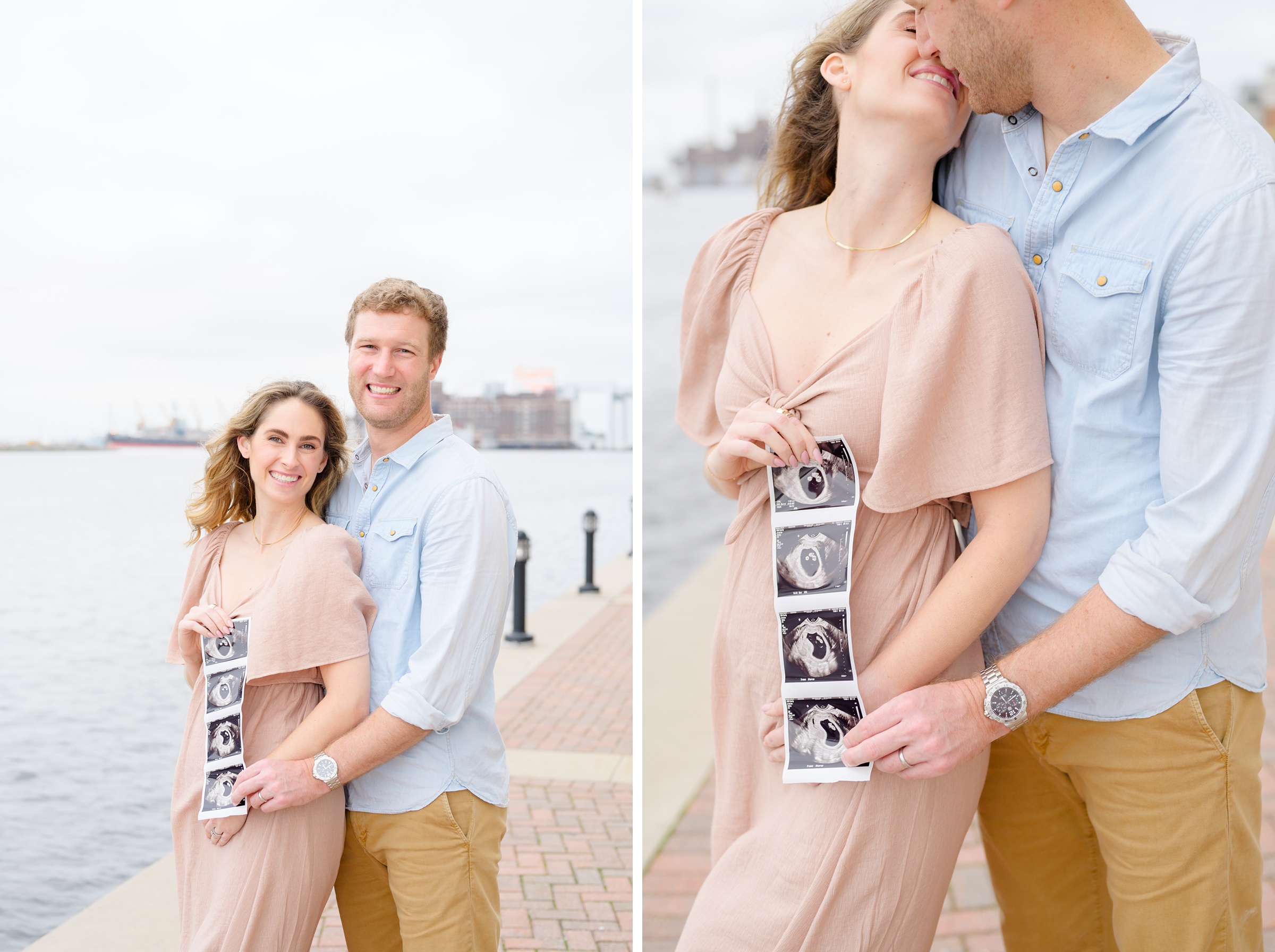 Pregnancy announcement photos at the Baltimore Inner Harbor photographed by Baltimore Maternity Photographer Cait Kramer.