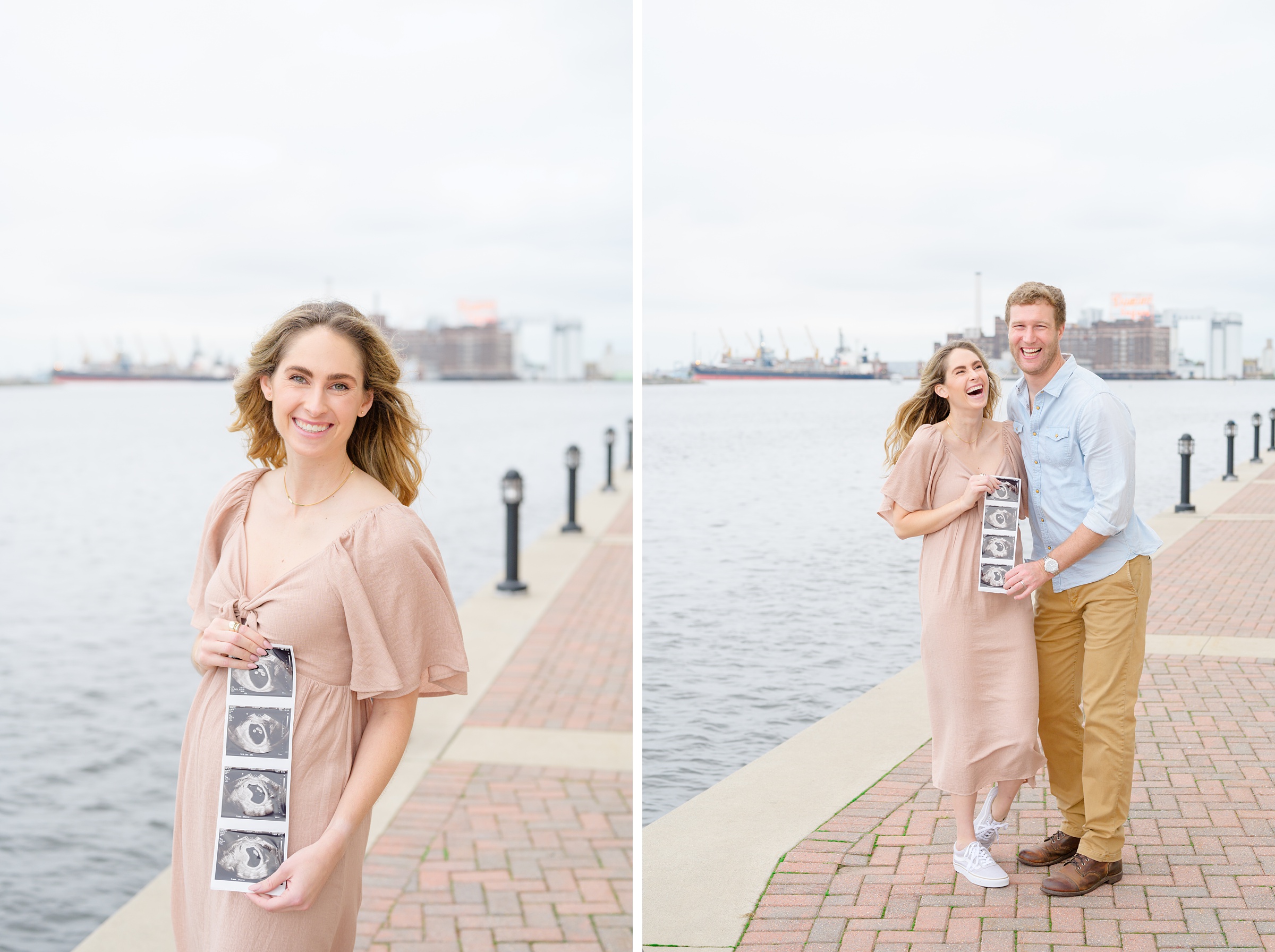 Pregnancy announcement photos at the Baltimore Inner Harbor photographed by Baltimore Maternity Photographer Cait Kramer.