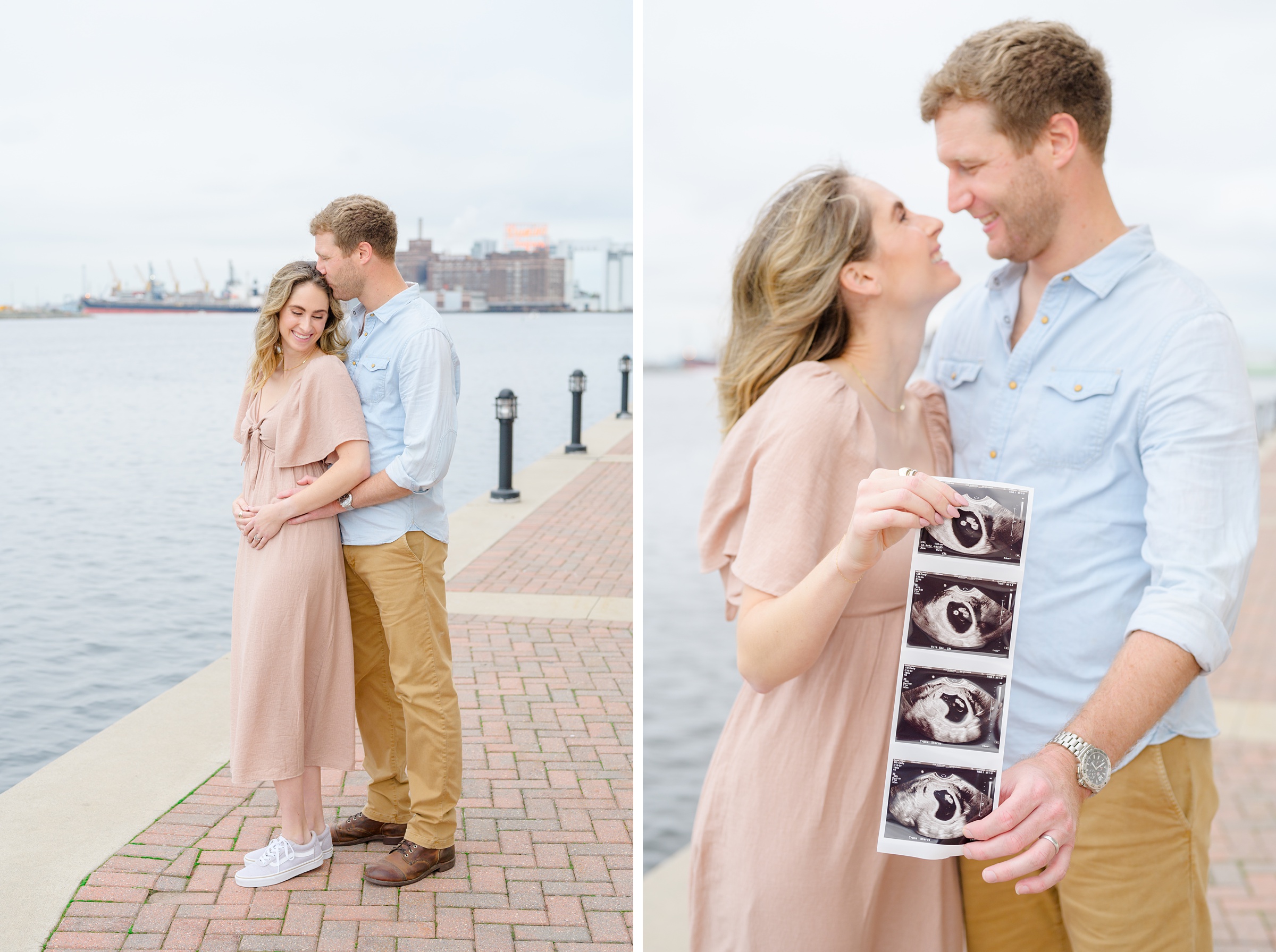 Pregnancy announcement photos at the Baltimore Inner Harbor photographed by Baltimore Maternity Photographer Cait Kramer.