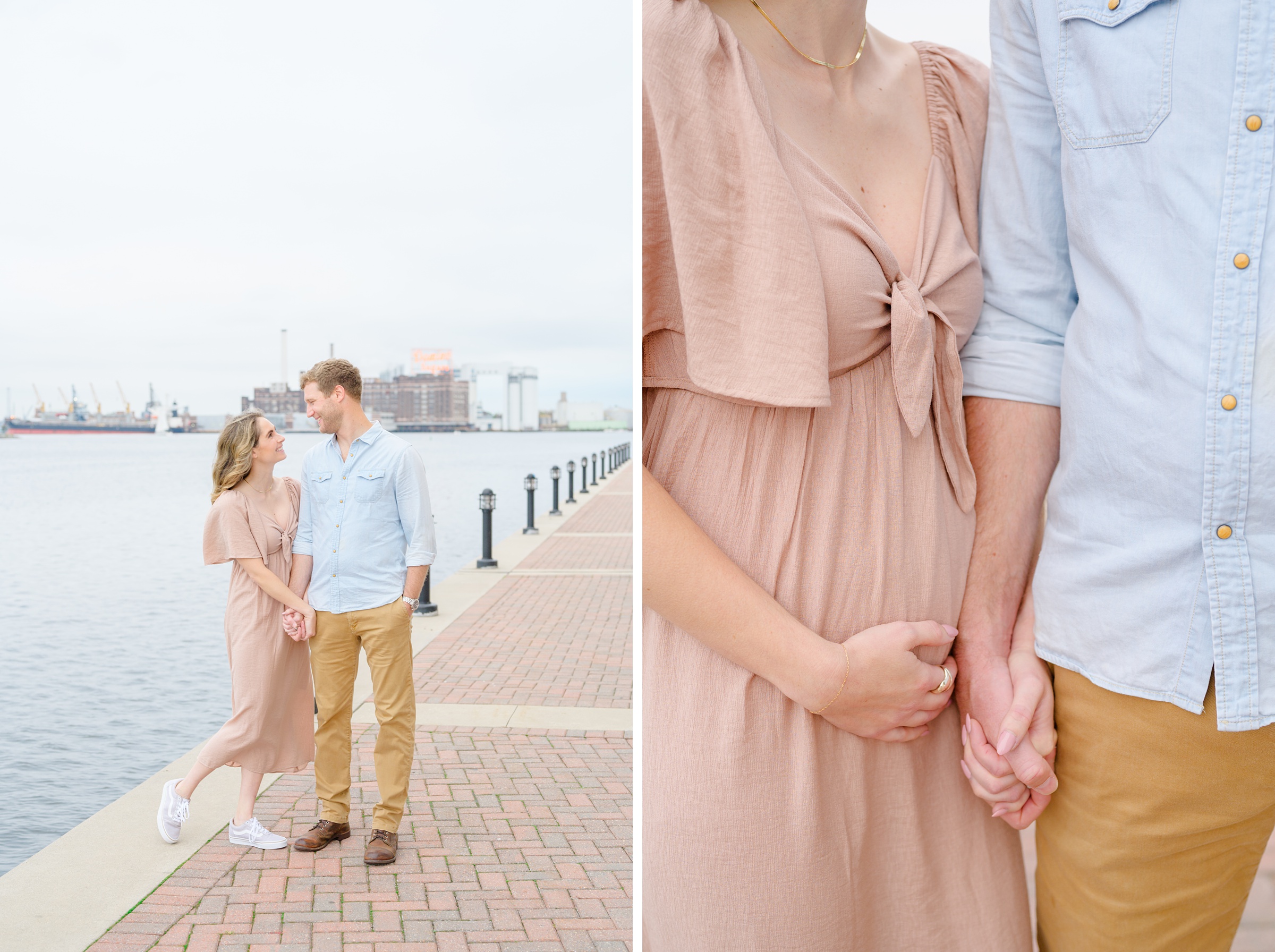 Pregnancy announcement photos at the Baltimore Inner Harbor photographed by Baltimore Maternity Photographer Cait Kramer.