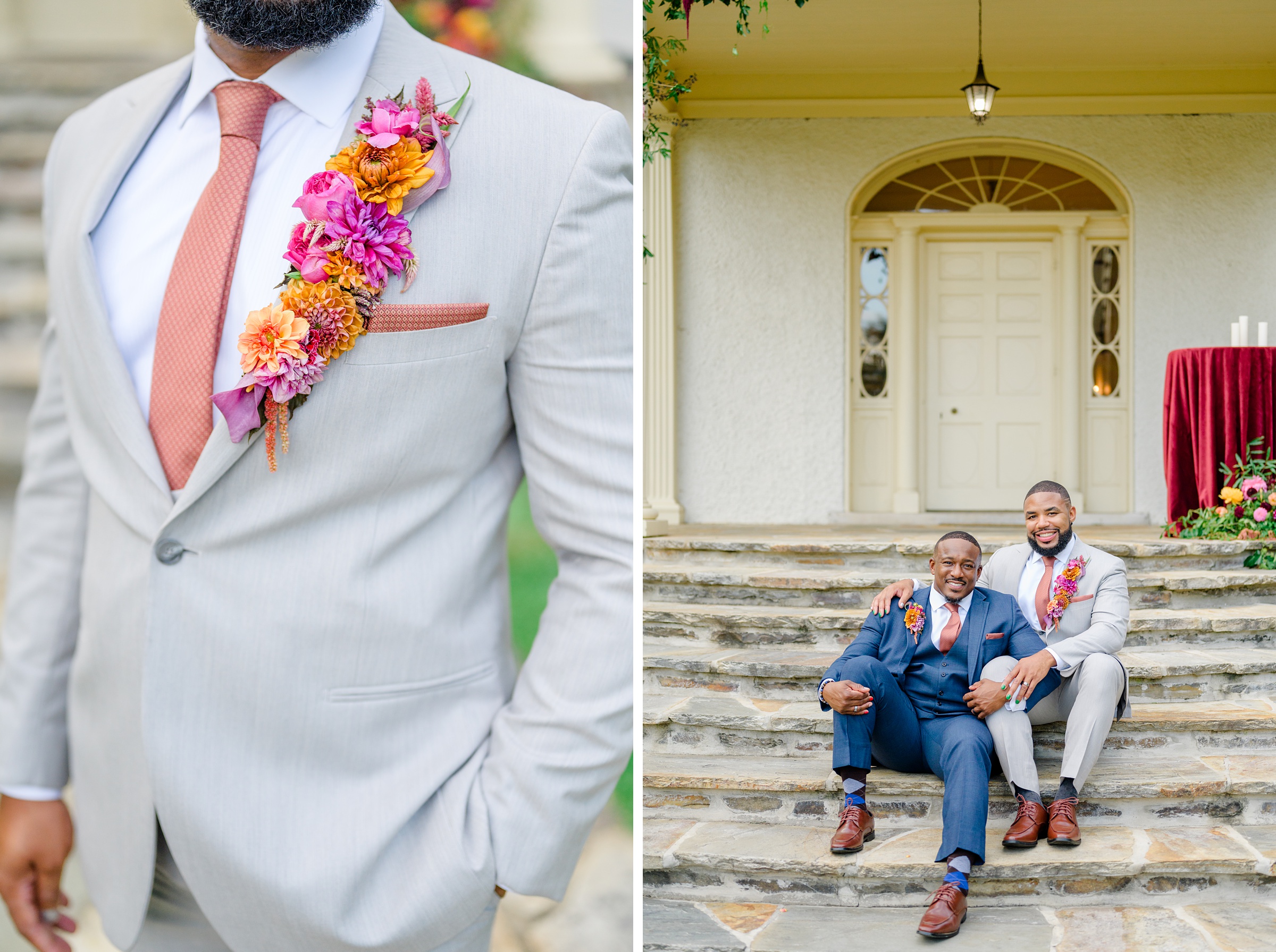 Colorful styled shoot at Rust Manor House photographed by Queer Affirming Wedding Photographer in Baltimore Cait Kramer.