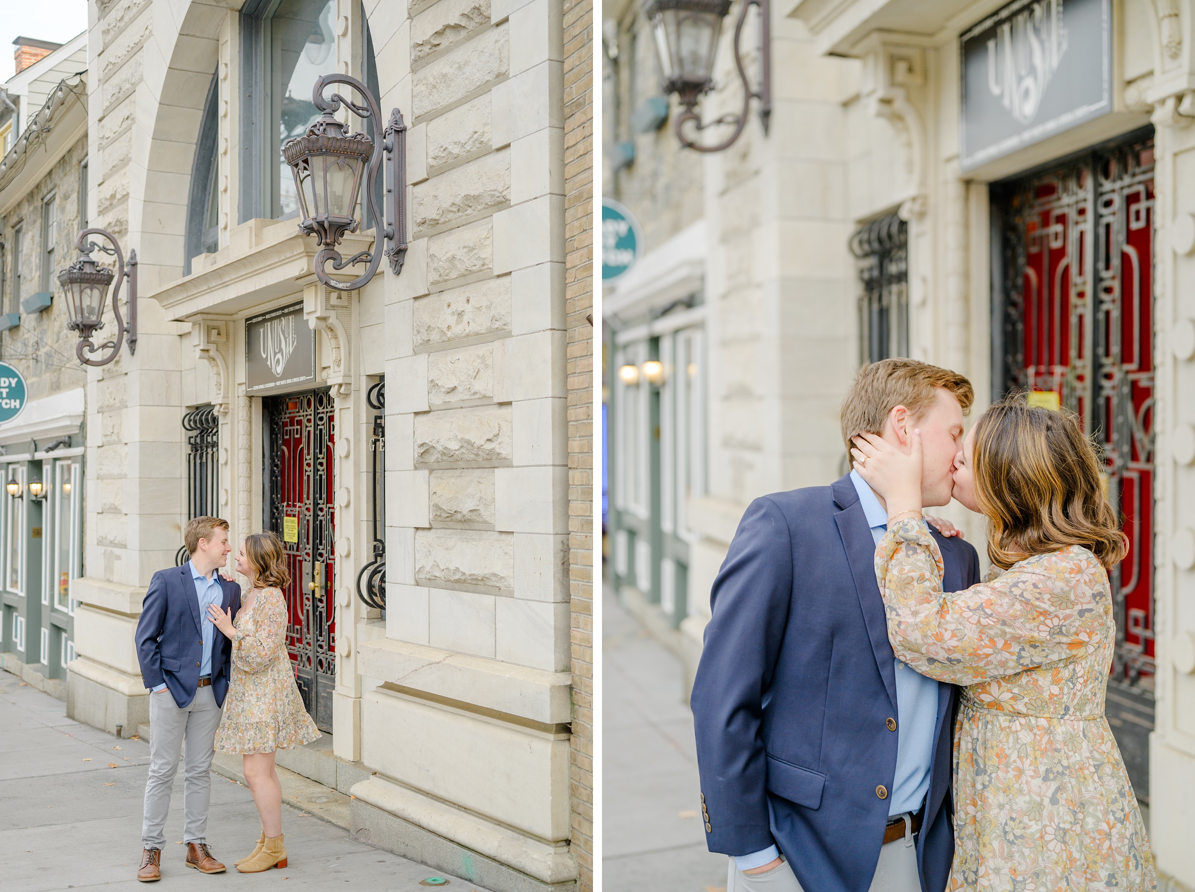 Engaged couple at the Historic Old Ellicott City near Baltimore, Maryland for engagement photos photographed by Baltimore Wedding Photographer Cait Kramer Photography