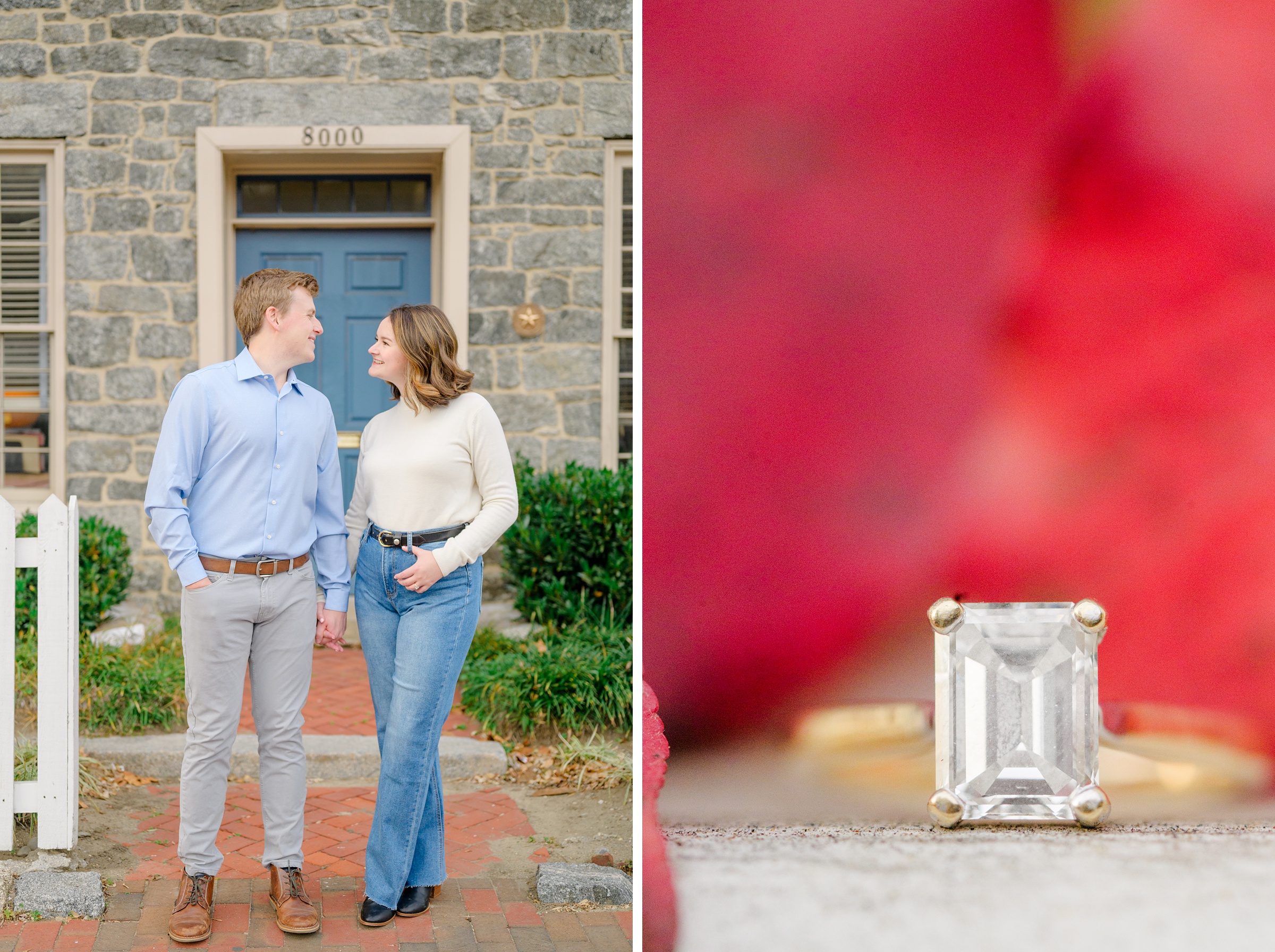 Engaged couple at the Historic Old Ellicott City near Baltimore, Maryland for engagement photos photographed by Baltimore Wedding Photographer Cait Kramer Photography