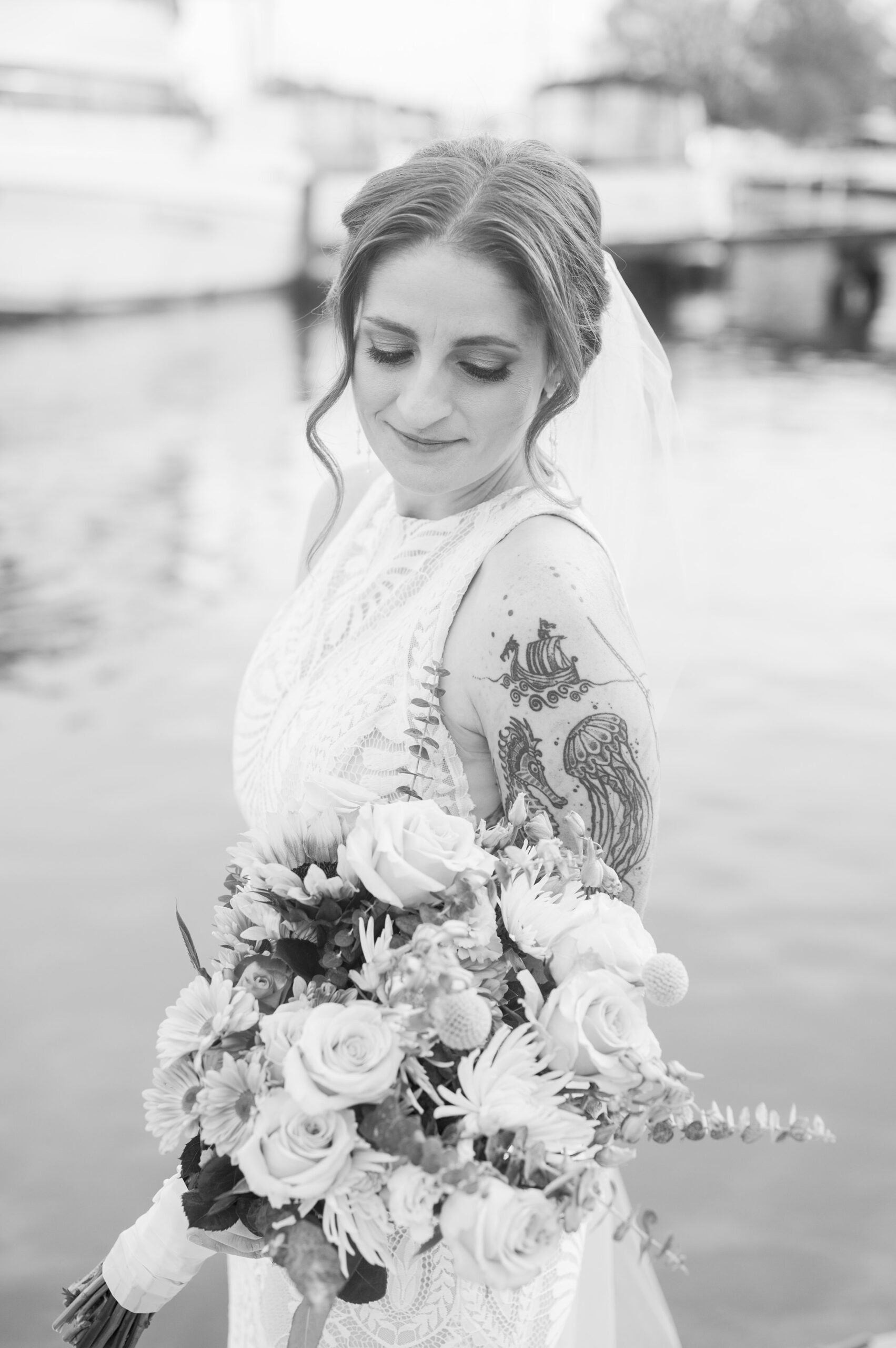 Bridal session by the waterfront in Old Town Alexandria photographed by Maryland and Virginia Bridal Portrait Photographer Cait Kramer.