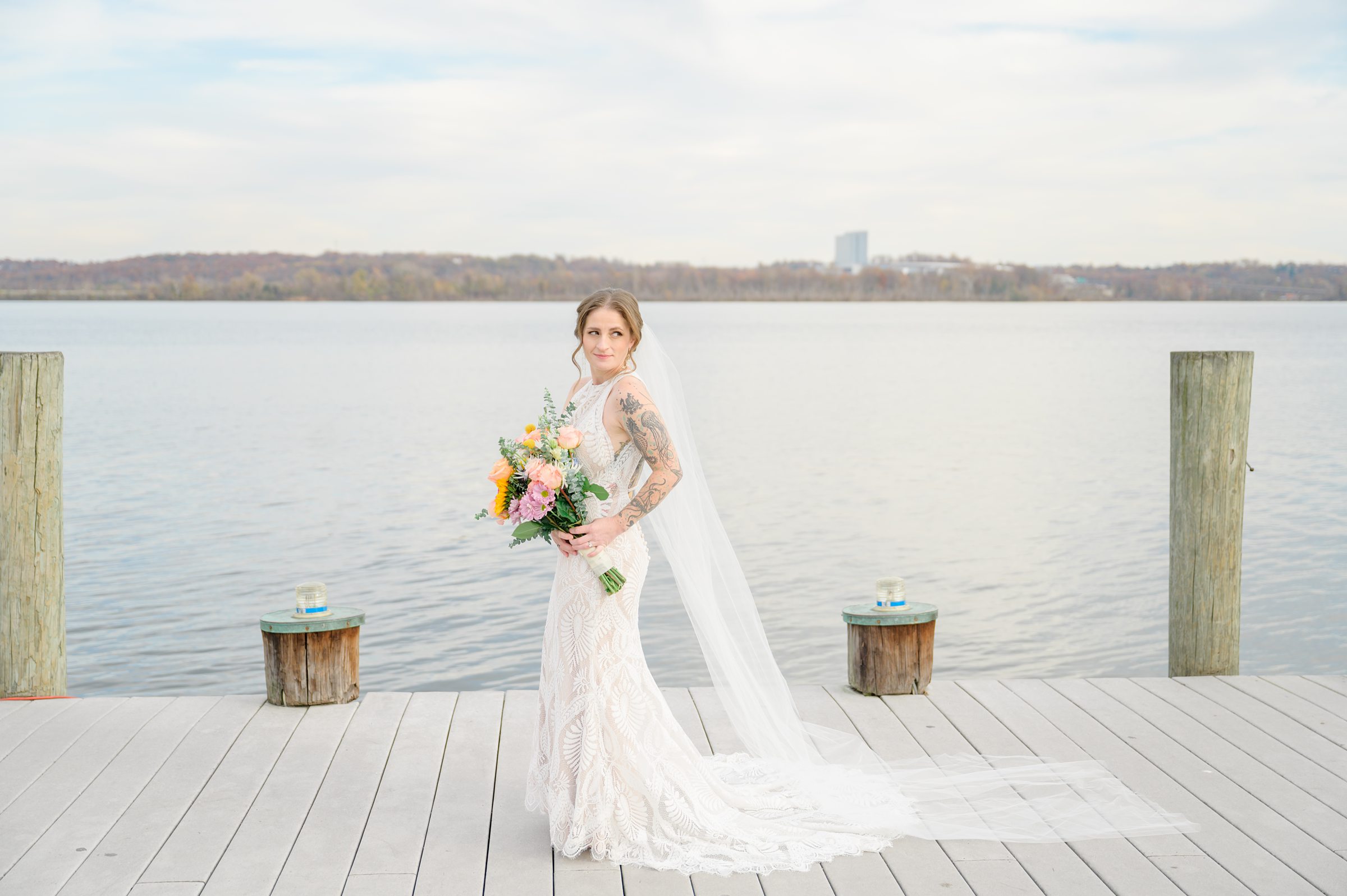 Bridal session by the waterfront in Old Town Alexandria photographed by Maryland and Virginia Bridal Portrait Photographer Cait Kramer.