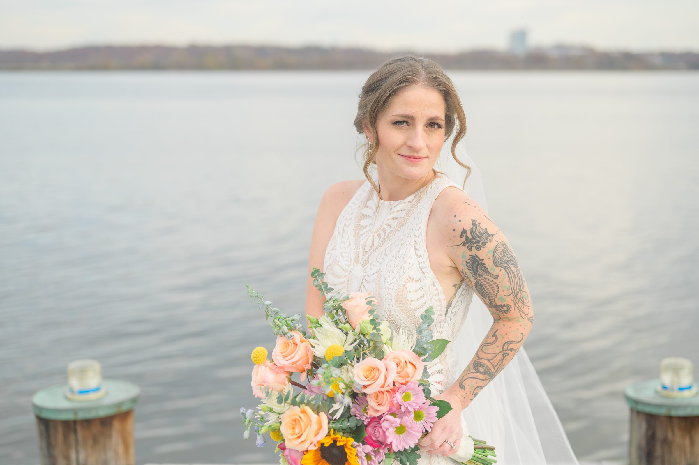 Bridal session by the waterfront in Old Town Alexandria photographed by Maryland and Virginia Bridal Portrait Photographer Cait Kramer.