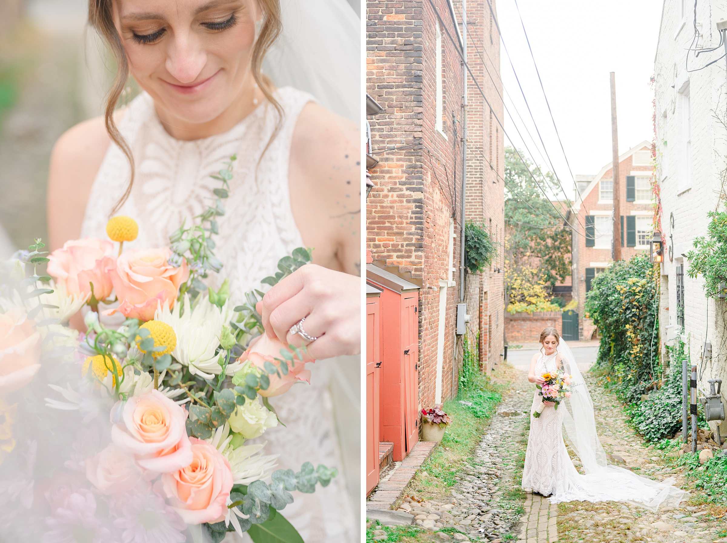 Bridal session in Old Town Alexandria photographed by Maryland and Virginia Bridal Portrait Photographer Cait Kramer.