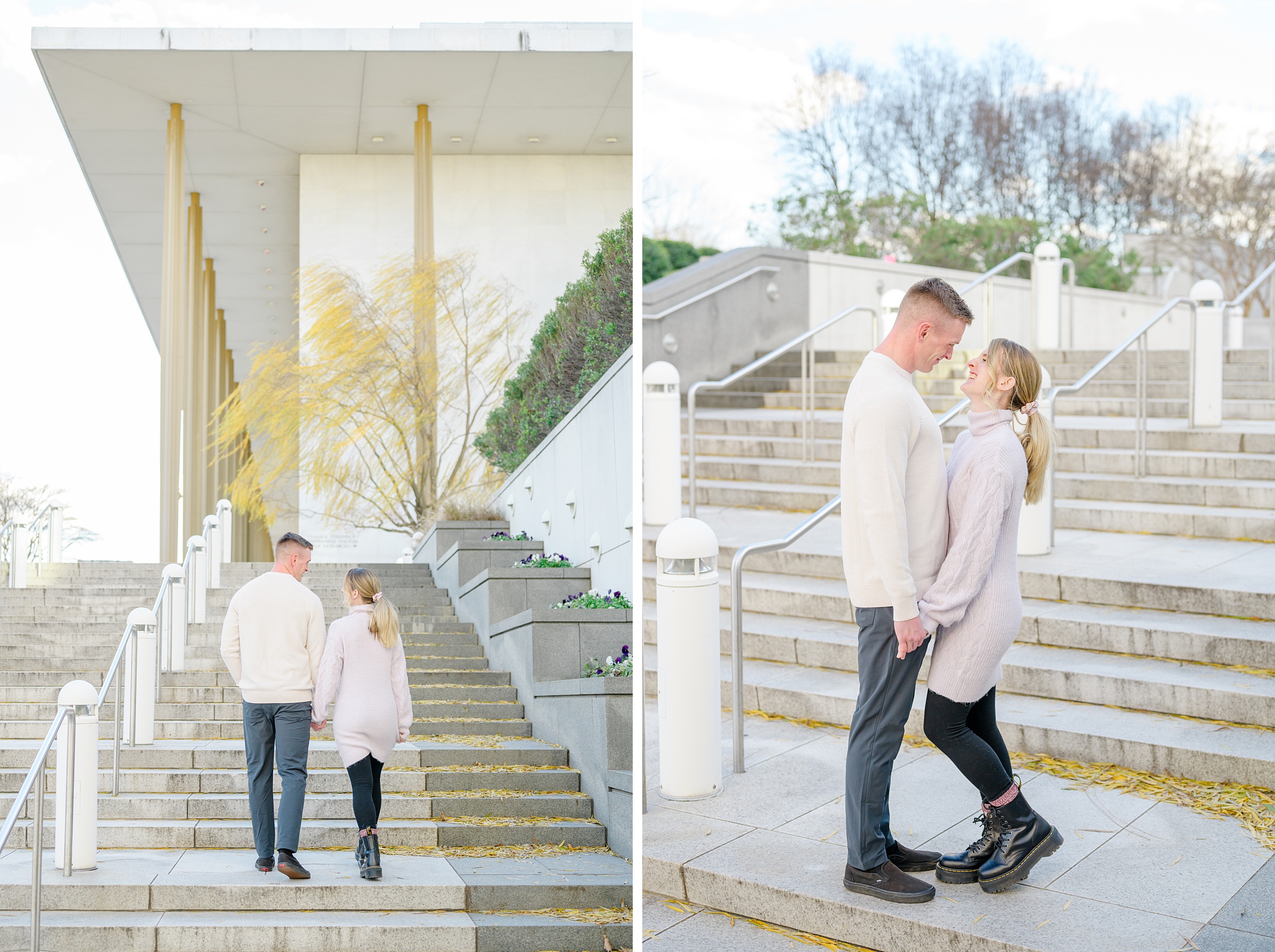 Engaged couple at the Kennedy Center for their summer engagement session Washington, D.C. photographed by Baltimore Wedding Photographer Cait Kramer Photography