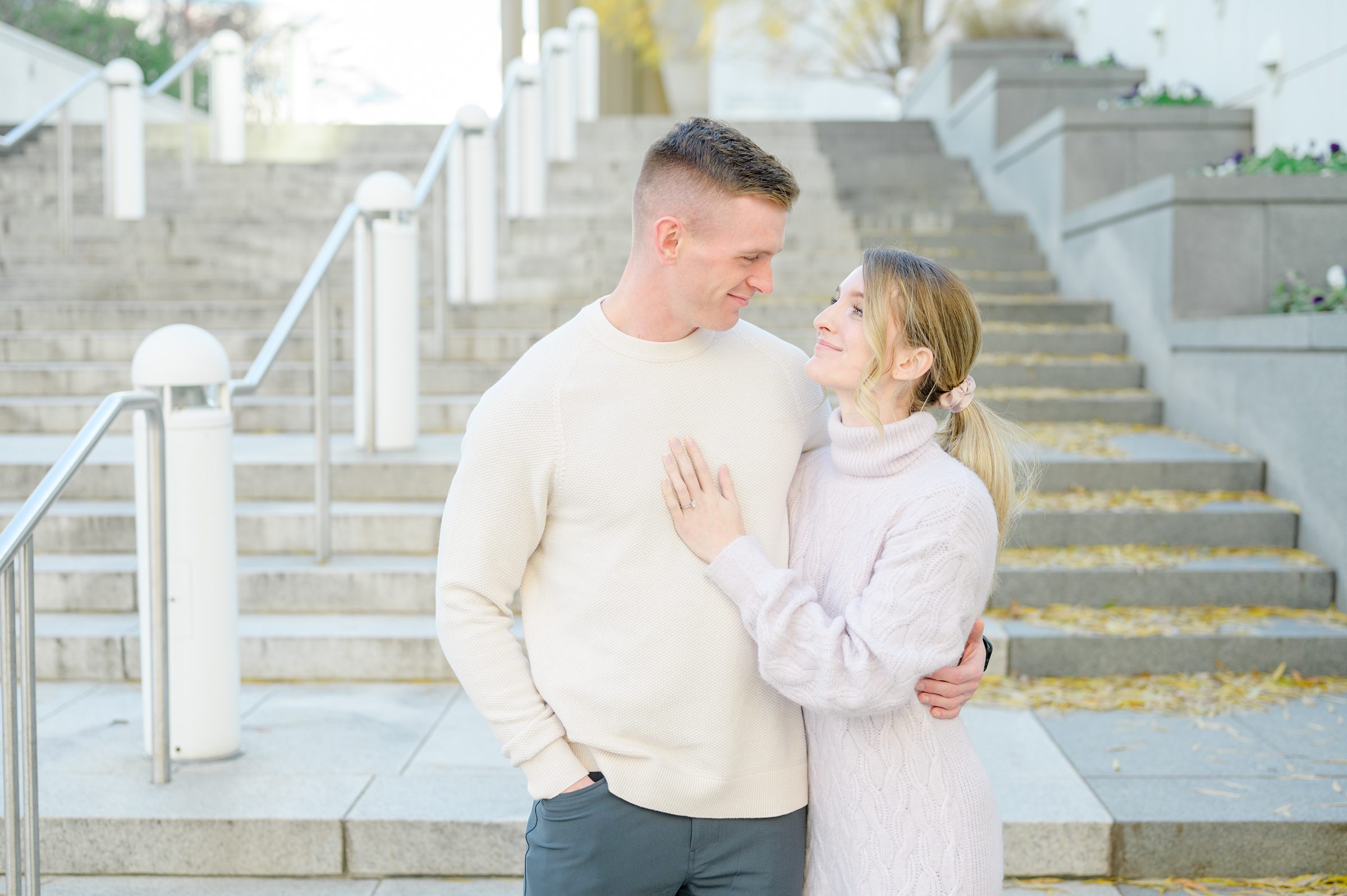 Engaged couple at the Kennedy Center for their summer engagement session Washington, D.C. photographed by Baltimore Wedding Photographer Cait Kramer Photography