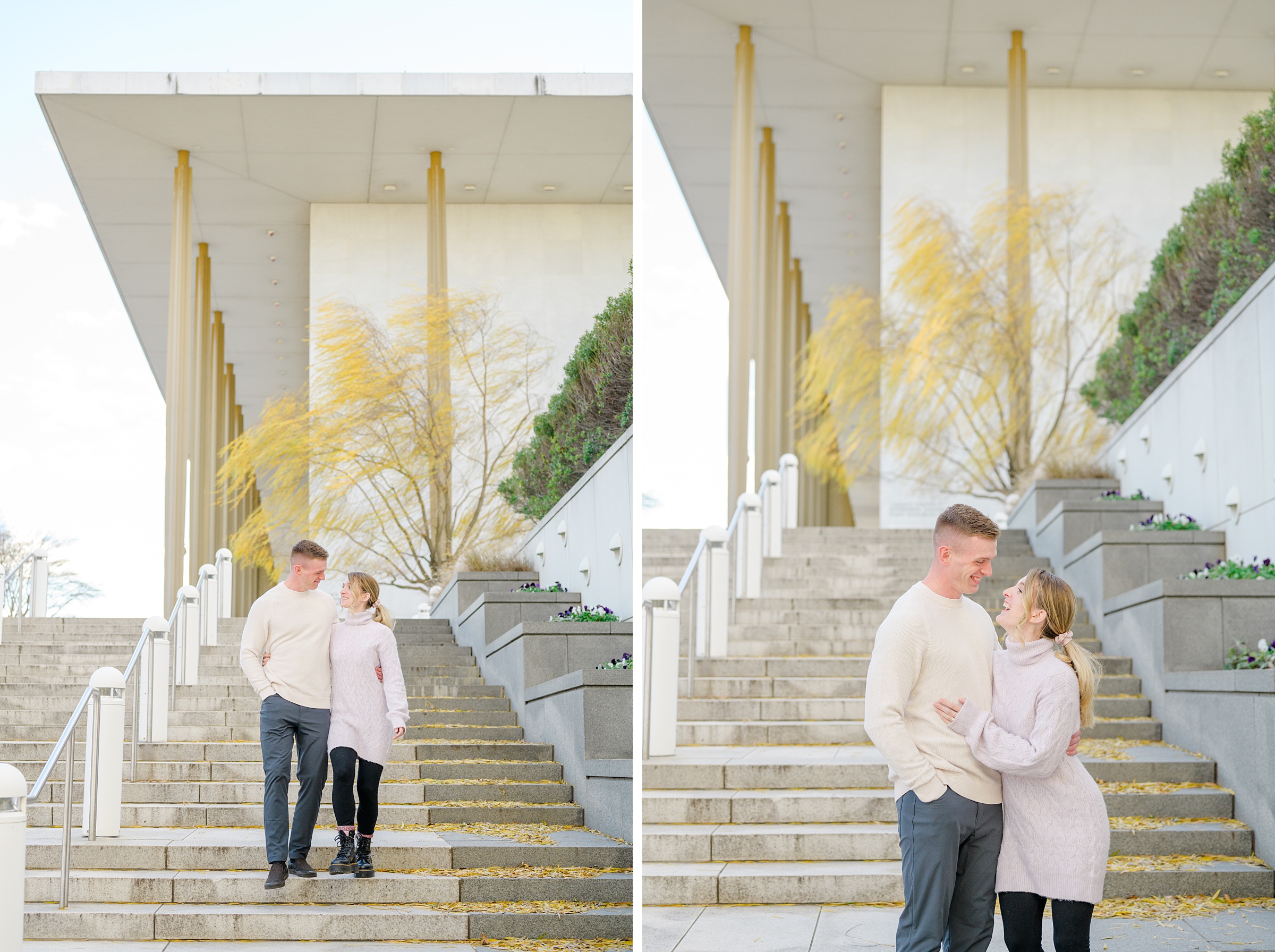 Engaged couple at the Kennedy Center for their summer engagement session Washington, D.C. photographed by Baltimore Wedding Photographer Cait Kramer Photography