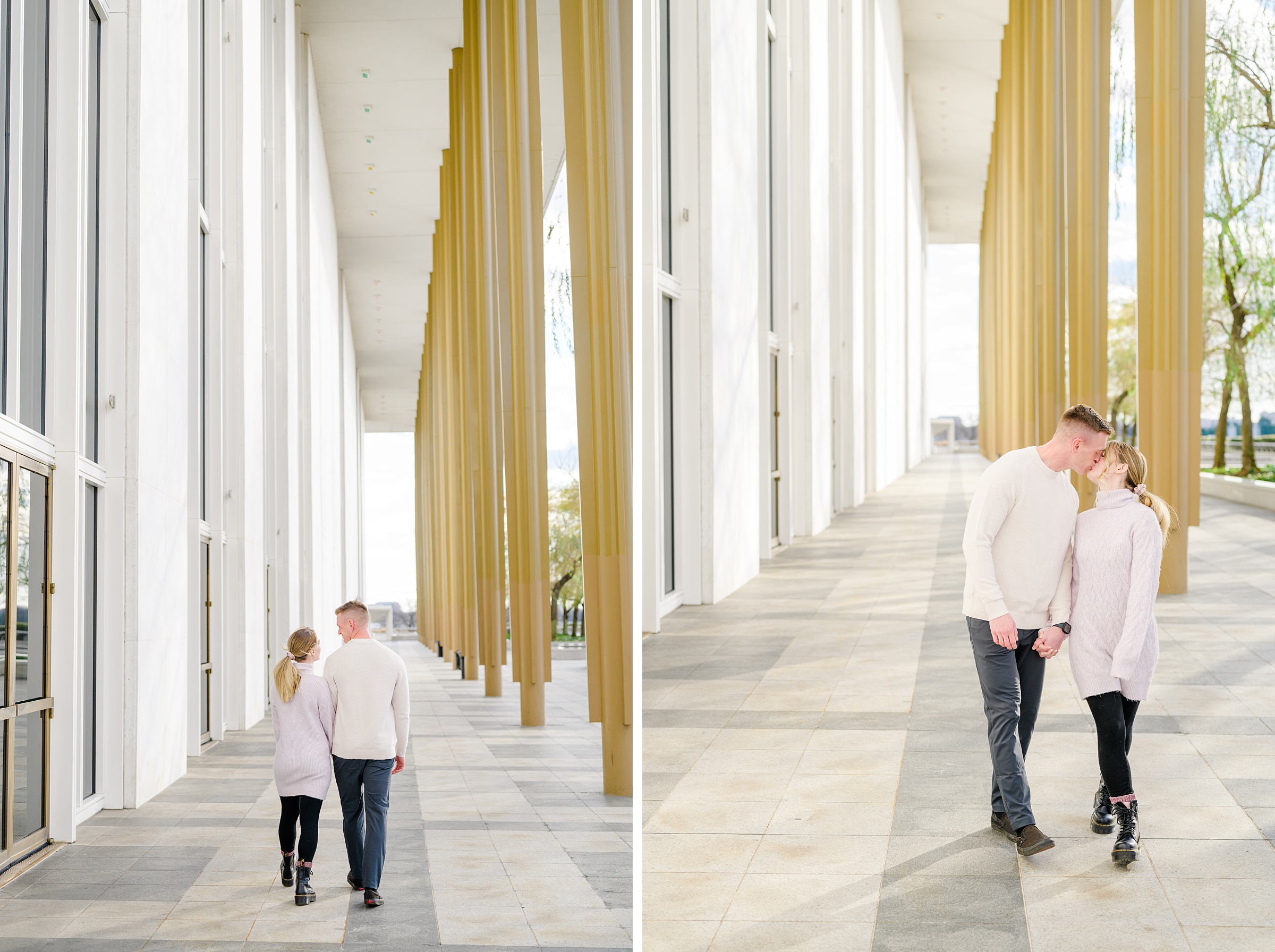 Engaged couple at the Kennedy Center for their summer engagement session Washington, D.C. photographed by Baltimore Wedding Photographer Cait Kramer Photography