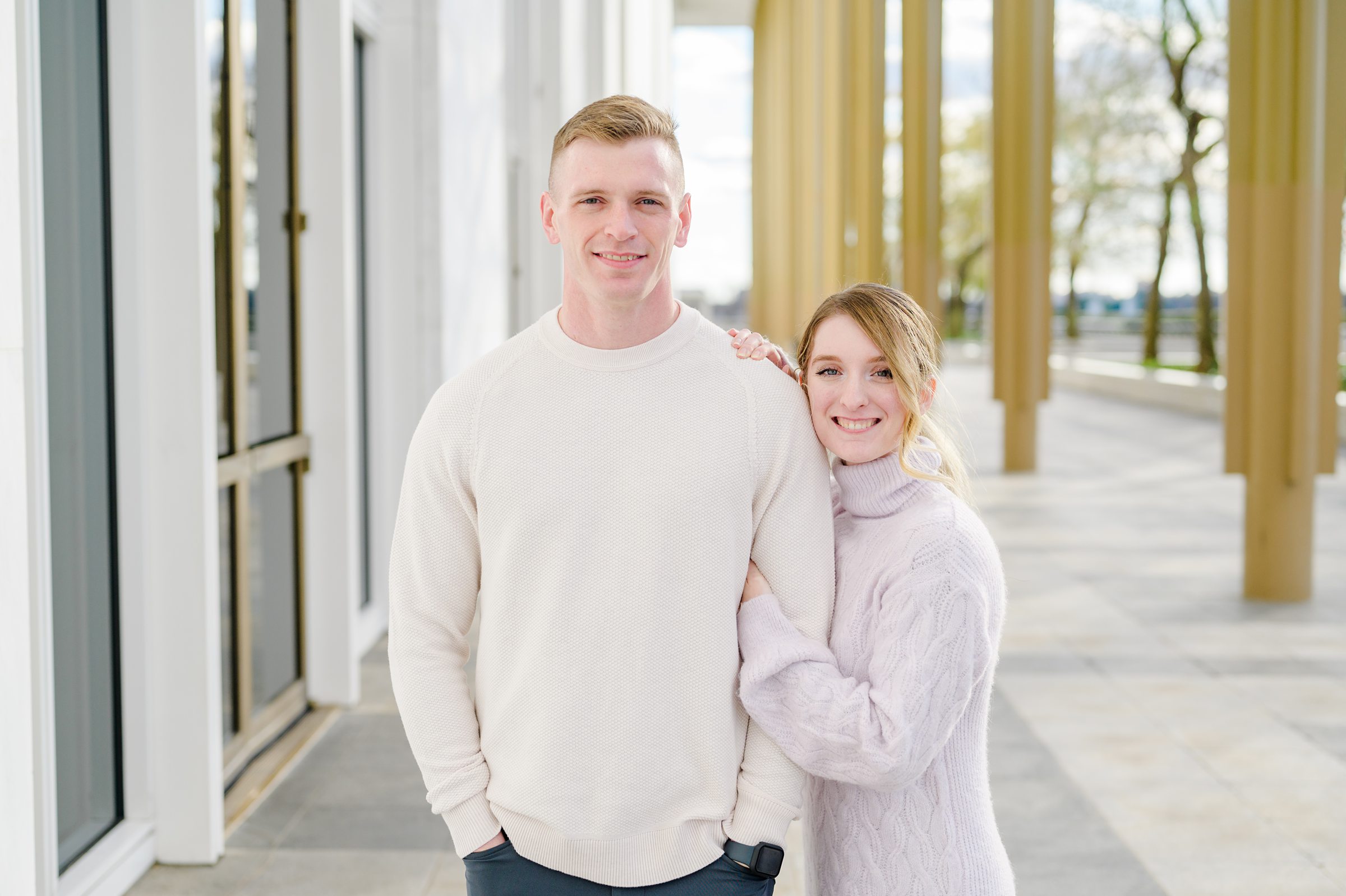 Engaged couple at the Kennedy Center for their summer engagement session Washington, D.C. photographed by Baltimore Wedding Photographer Cait Kramer Photography