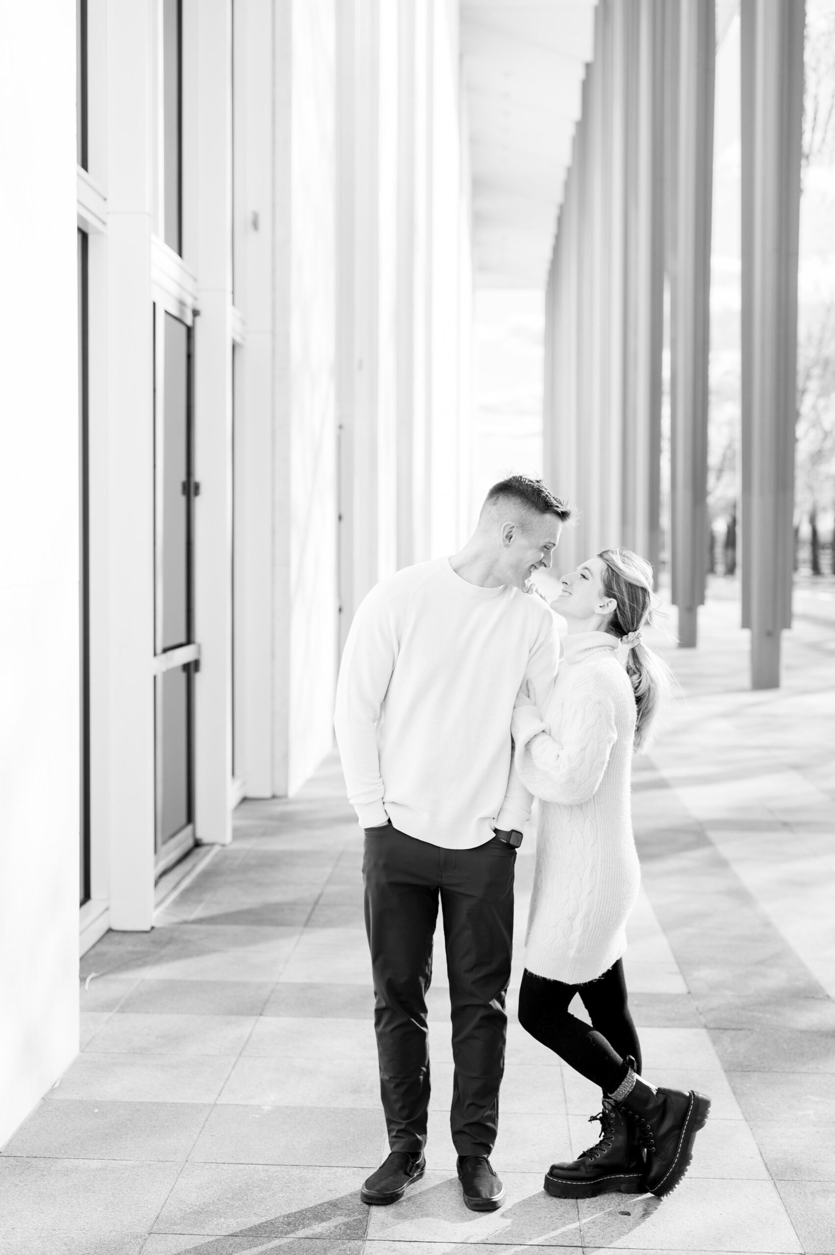 Engaged couple at the Kennedy Center for their summer engagement session Washington, D.C. photographed by Baltimore Wedding Photographer Cait Kramer Photography