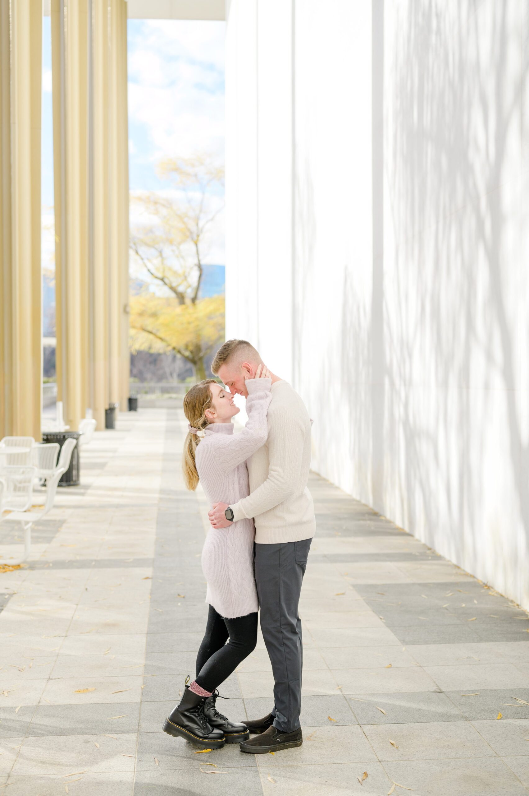Engaged couple at the Kennedy Center for their summer engagement session Washington, D.C. photographed by Baltimore Wedding Photographer Cait Kramer Photography