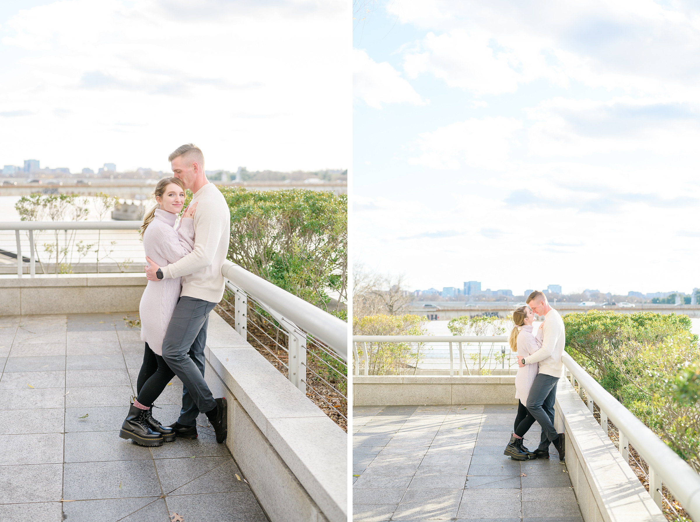 Engaged couple at the Kennedy Center for their summer engagement session Washington, D.C. photographed by Baltimore Wedding Photographer Cait Kramer Photography