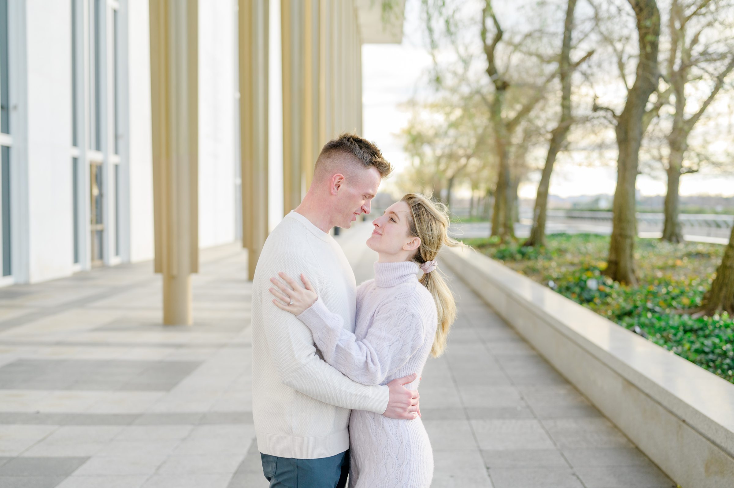 Engaged couple at the Kennedy Center for their summer engagement session Washington, D.C. photographed by Baltimore Wedding Photographer Cait Kramer Photography