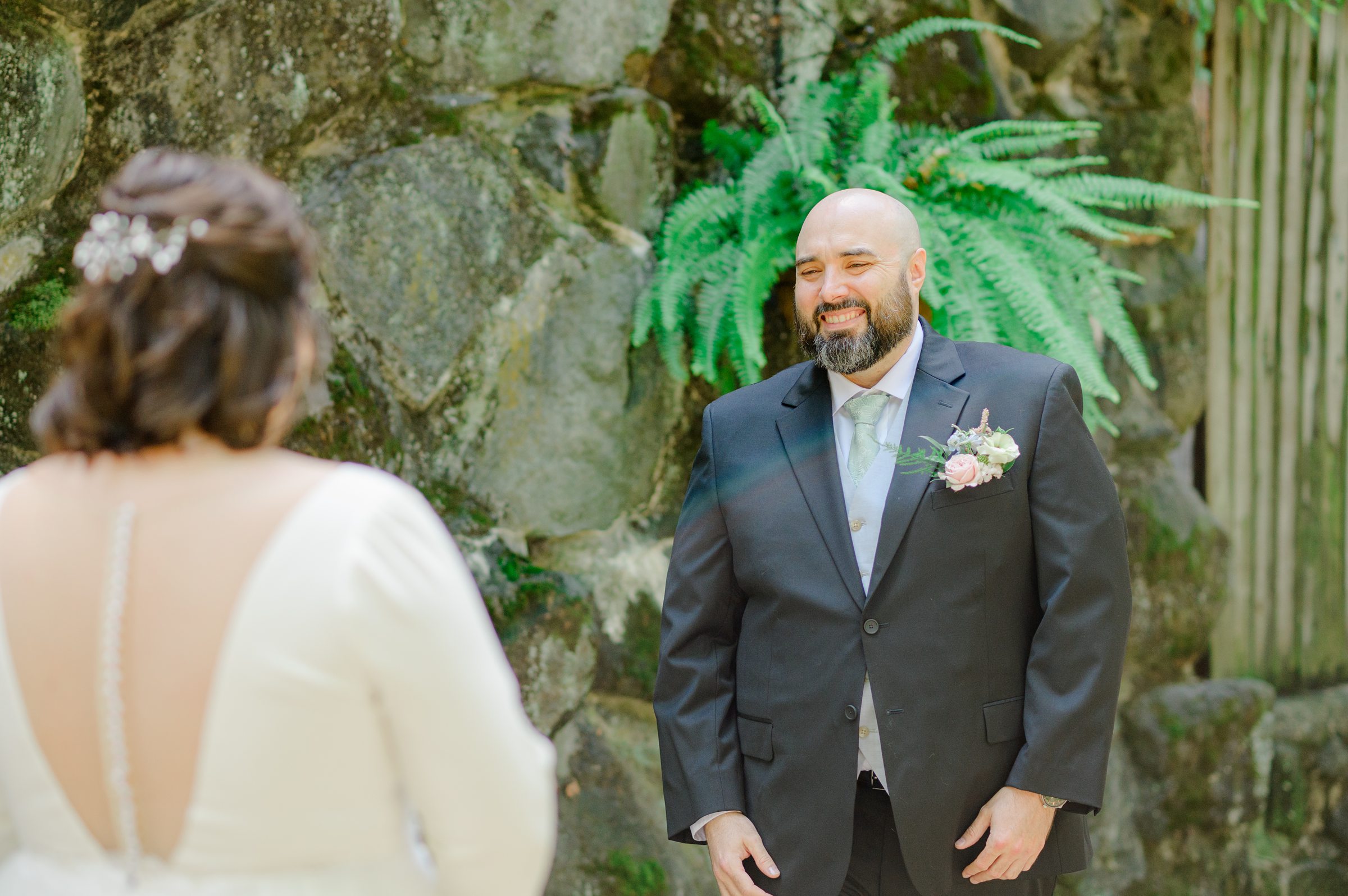 Bride and Groom's first look at Maryland Zoo wedding photographed by Baltimore Wedding Photographer Cait Kramer.
