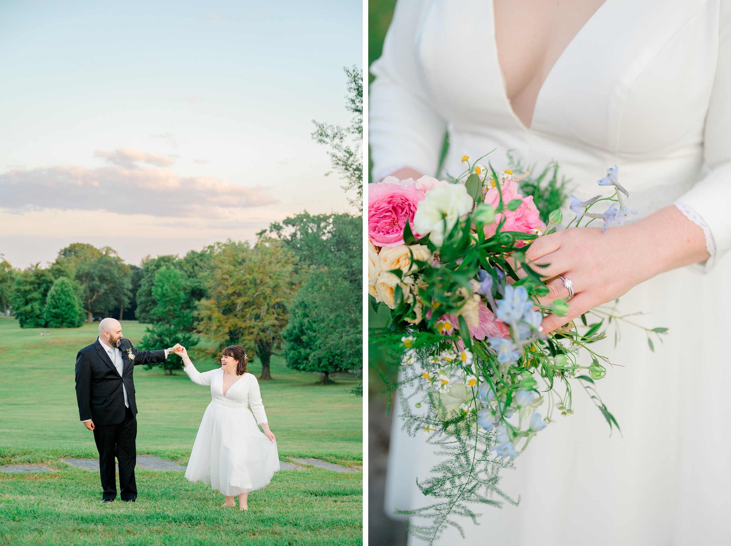 Golden hour newlywed portraits at the Maryland Zoo photographed by Baltimore Wedding Photographer Cait Kramer.