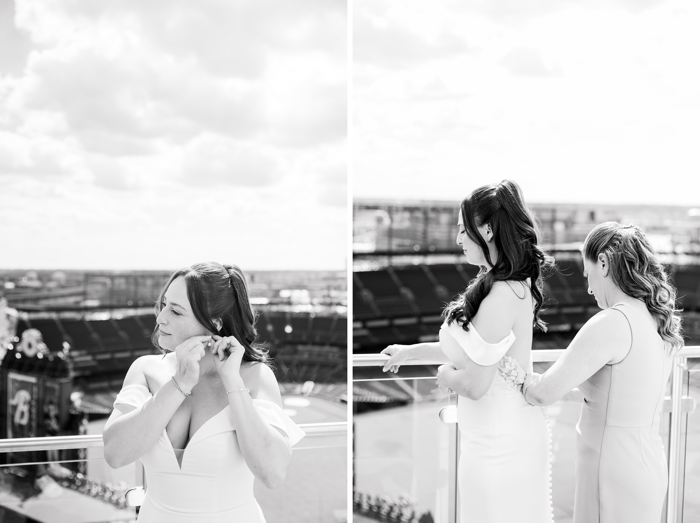 Bride getting ready at Oriole Park at Camden Yards Wedding photographed by Baltimore Wedding Photographer Cait Kramer.