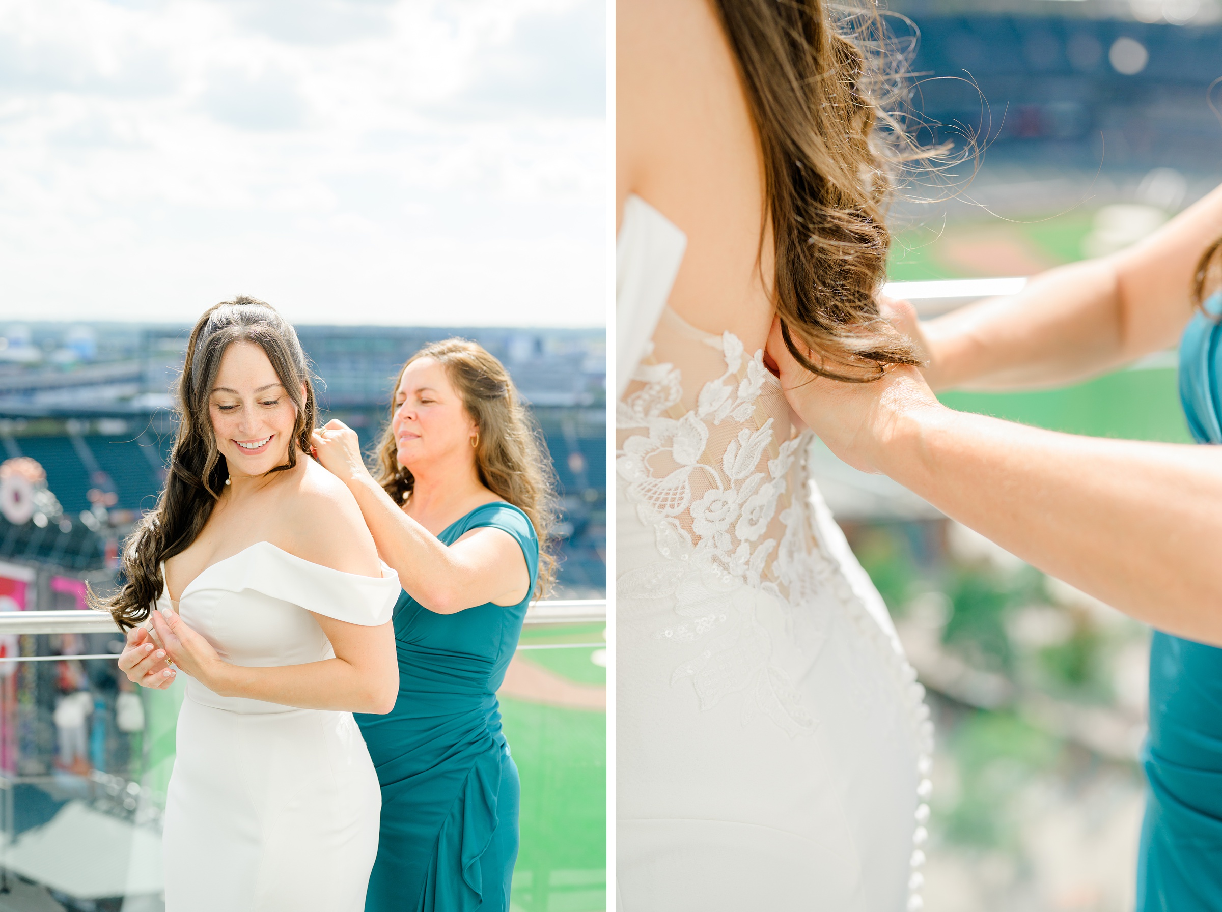 Bride getting ready at Oriole Park at Camden Yards Wedding photographed by Baltimore Wedding Photographer Cait Kramer.