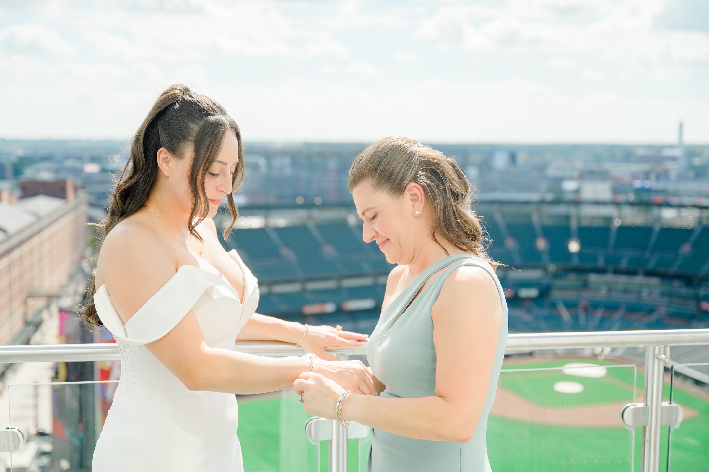 Bride getting ready at Oriole Park at Camden Yards Wedding photographed by Baltimore Wedding Photographer Cait Kramer.