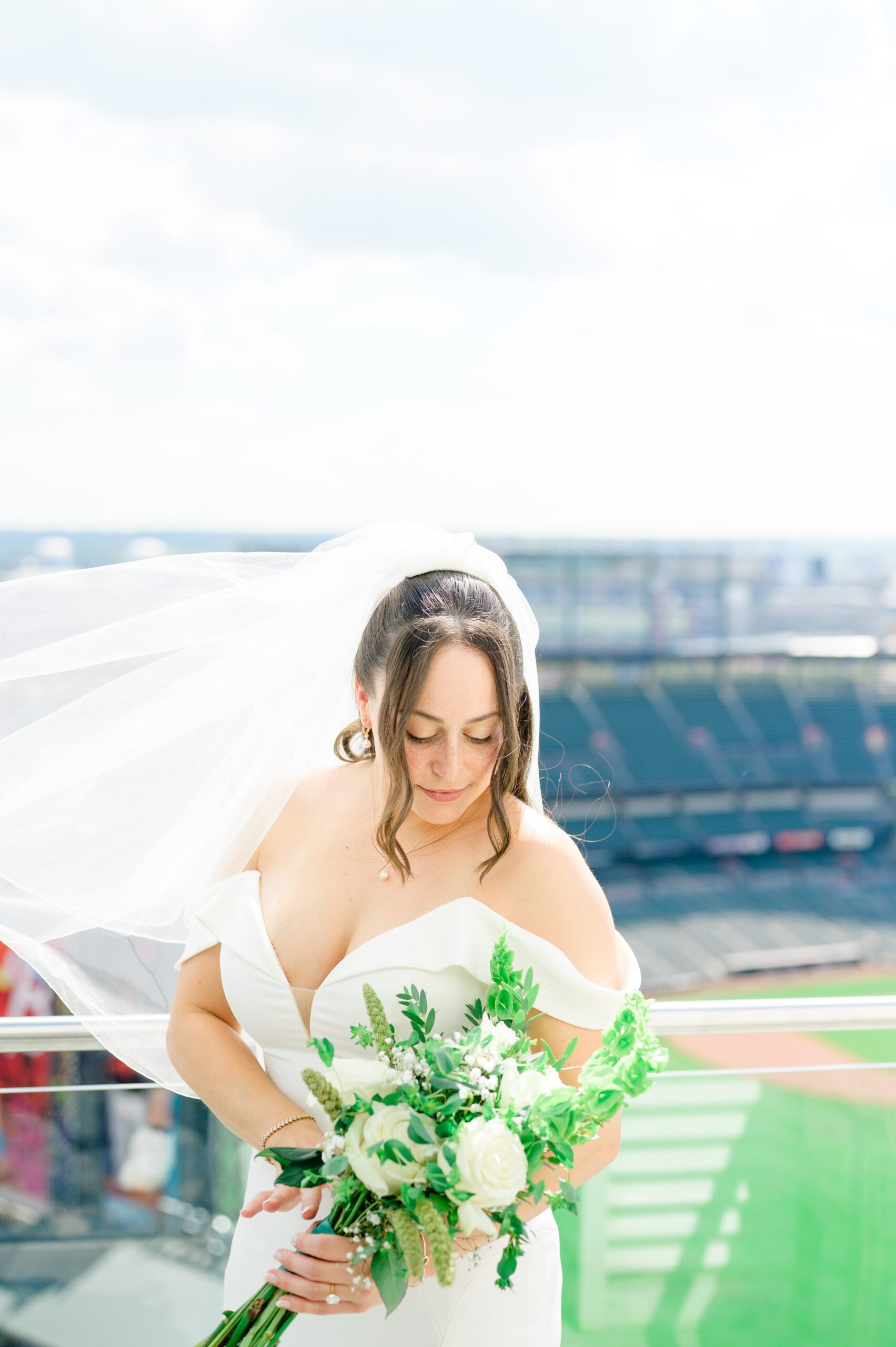 Bridal portraits at Oriole Park at Camden Yards Wedding photographed by Baltimore Wedding Photographer Cait Kramer.
