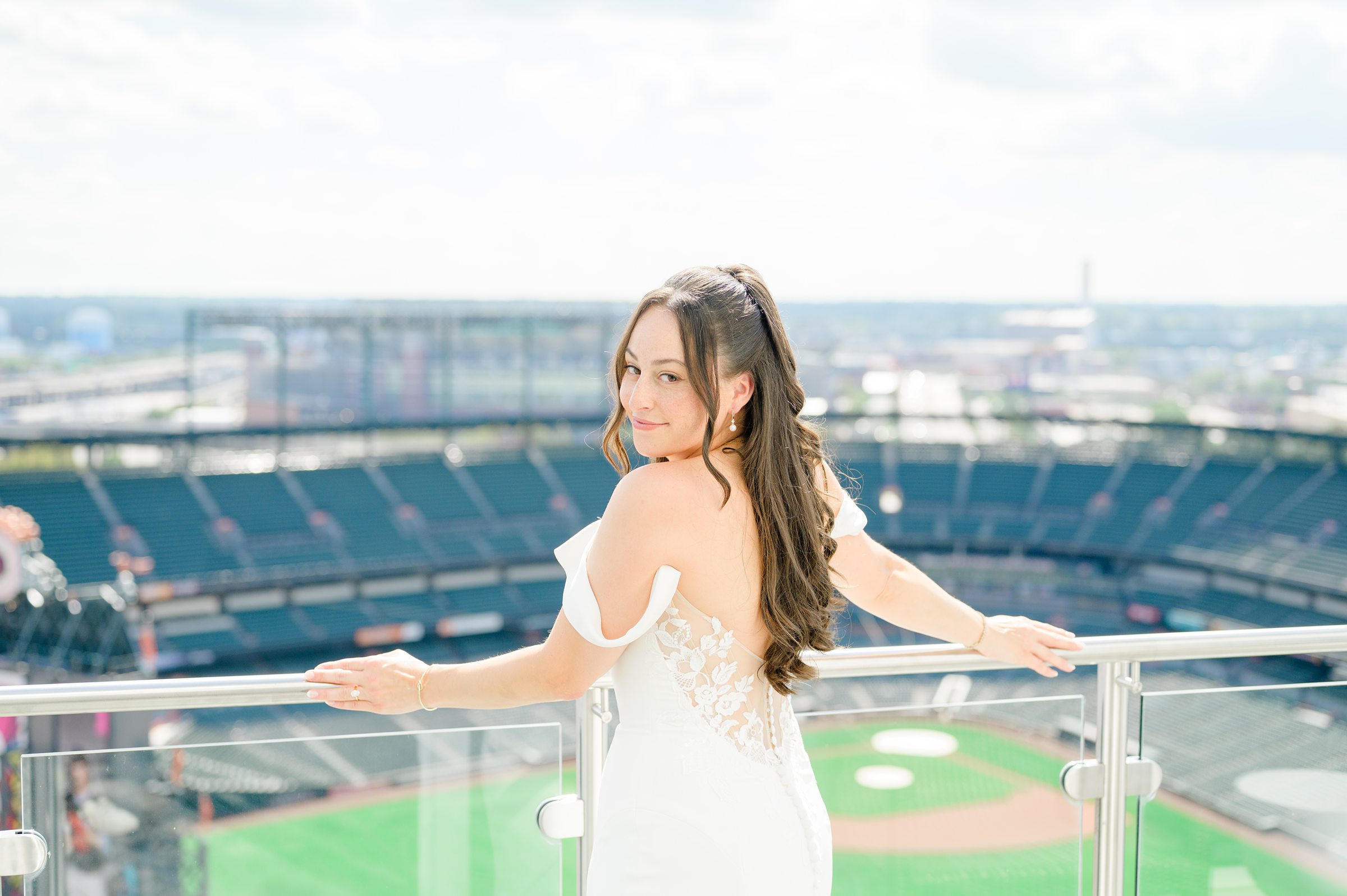 Bridal portraits at Oriole Park at Camden Yards Wedding photographed by Baltimore Wedding Photographer Cait Kramer.