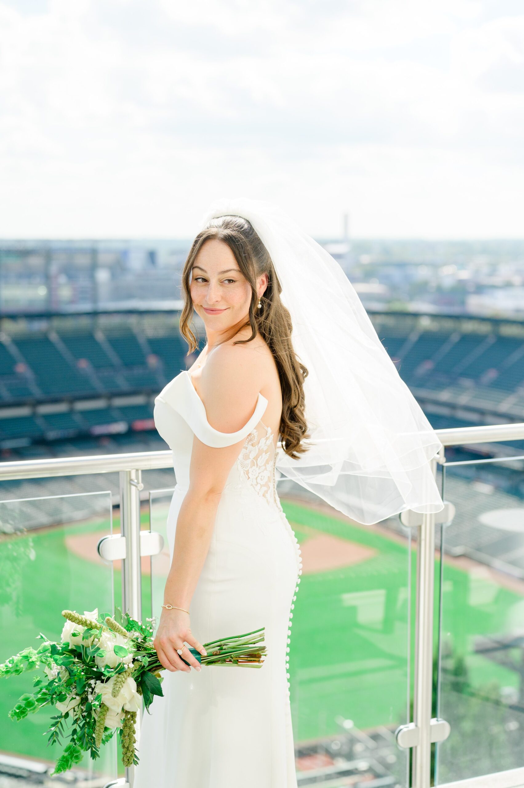 Bridal portraits at Oriole Park at Camden Yards Wedding photographed by Baltimore Wedding Photographer Cait Kramer.