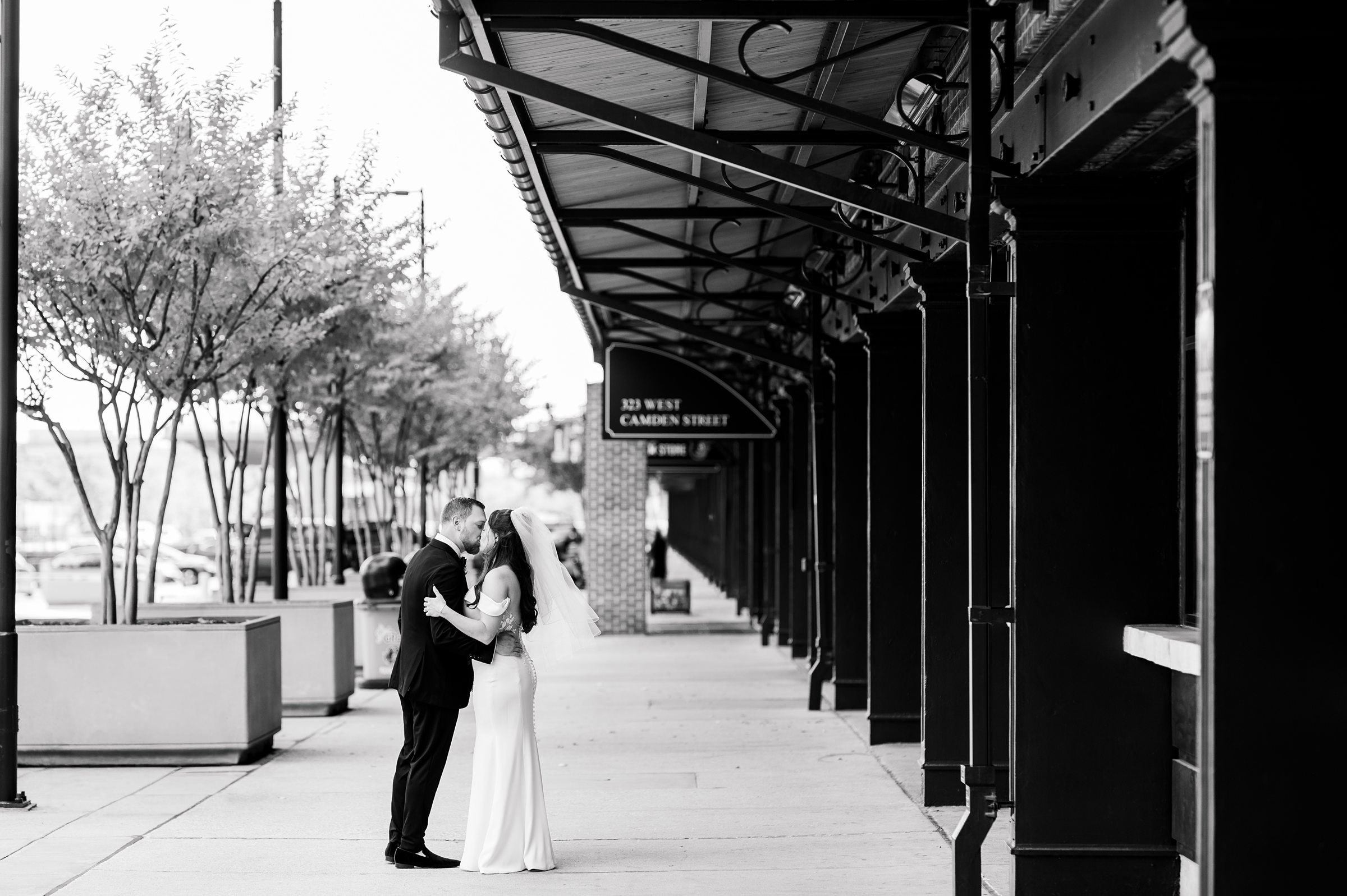 Bride and Groom portraits at Oriole Park at Camden Yards Wedding photographed by Baltimore Wedding Photographer Cait Kramer.