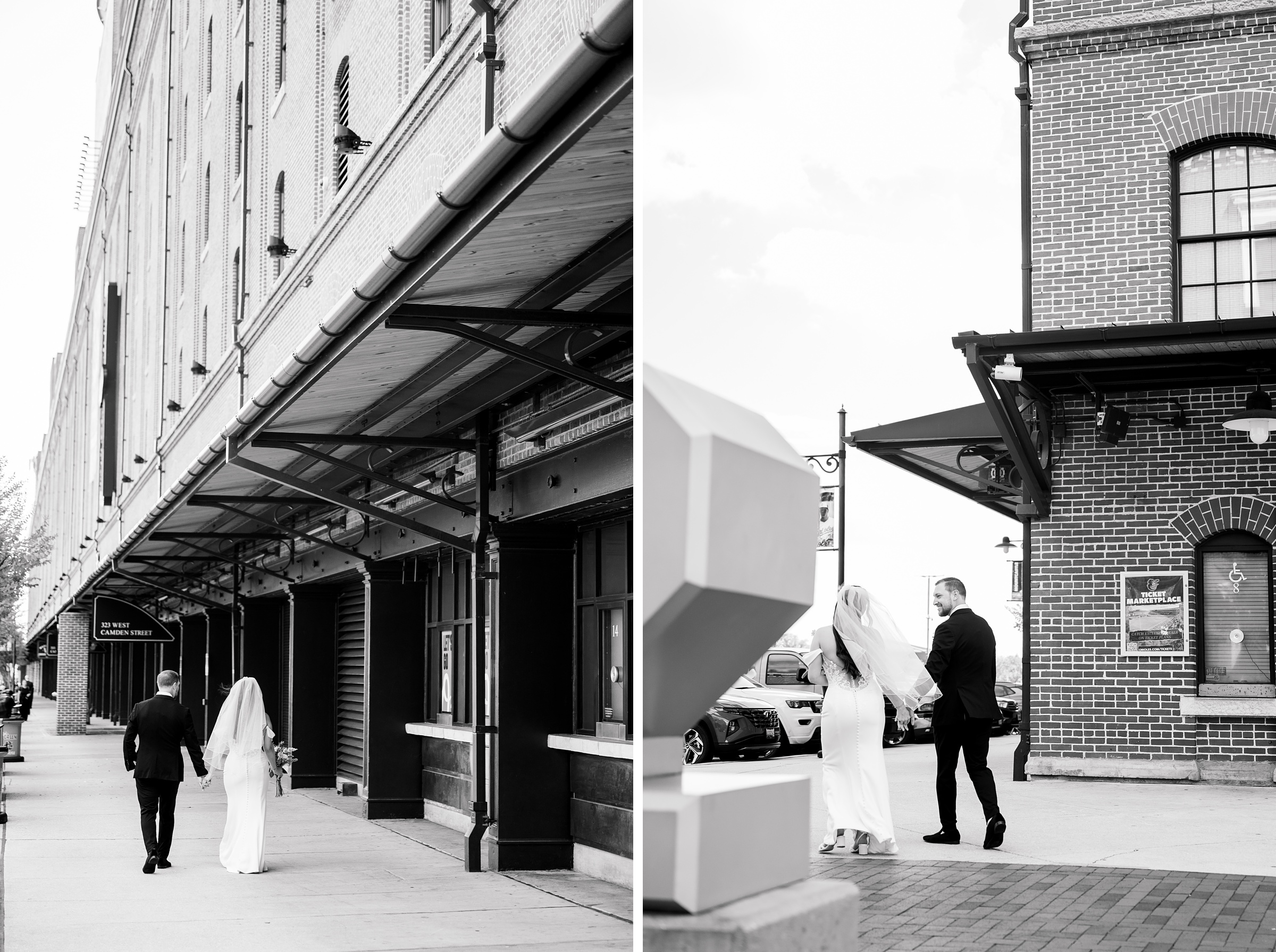 Bride and Groom portraits at Oriole Park at Camden Yards Wedding photographed by Baltimore Wedding Photographer Cait Kramer.