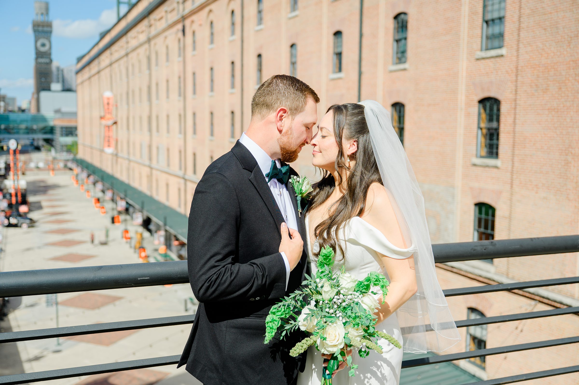 Bride and Groom portraits at Oriole Park at Camden Yards Wedding photographed by Baltimore Wedding Photographer Cait Kramer.