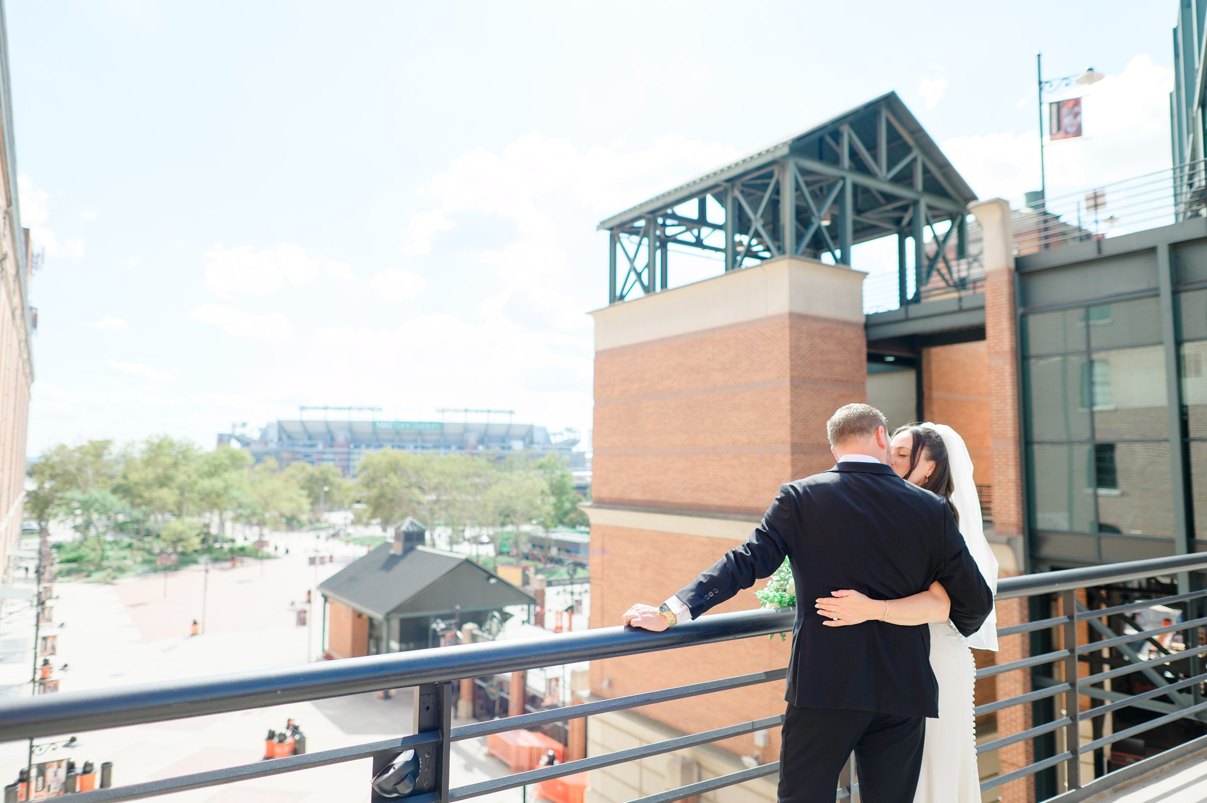 Bride and Groom portraits at Oriole Park at Camden Yards Wedding photographed by Baltimore Wedding Photographer Cait Kramer.
