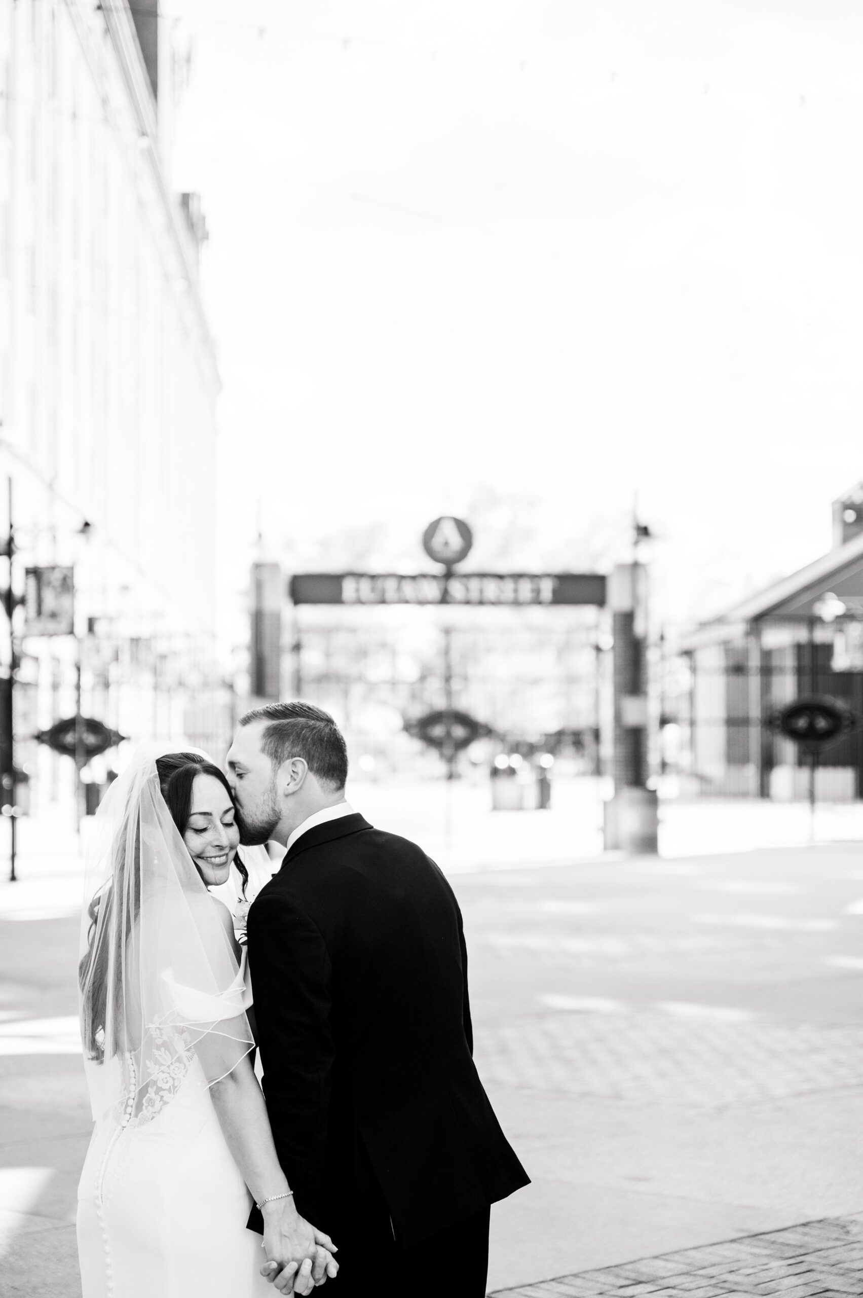 Bride and Groom portraits at Oriole Park at Camden Yards Wedding photographed by Baltimore Wedding Photographer Cait Kramer.