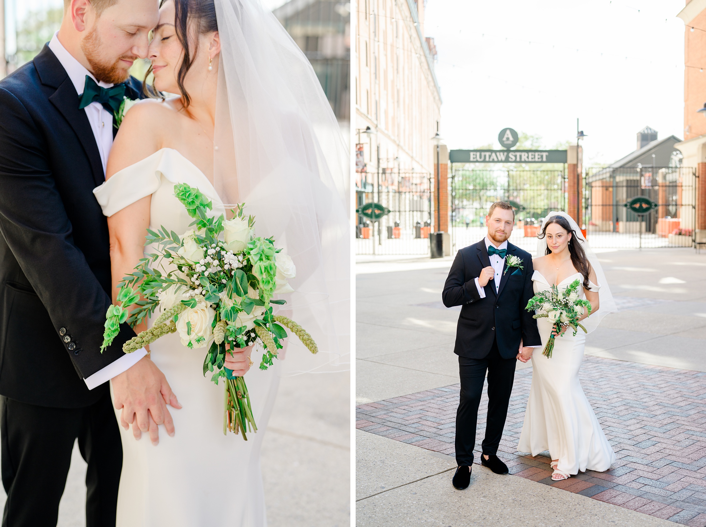 Bride and Groom portraits at Oriole Park at Camden Yards Wedding photographed by Baltimore Wedding Photographer Cait Kramer.