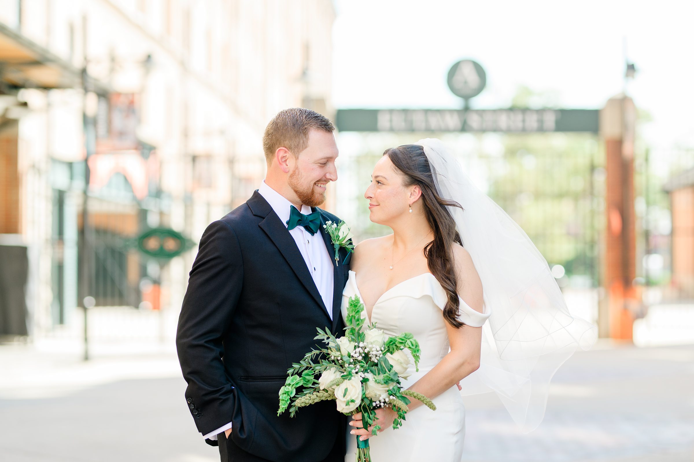 Bride and Groom portraits at Oriole Park at Camden Yards Wedding photographed by Baltimore Wedding Photographer Cait Kramer.