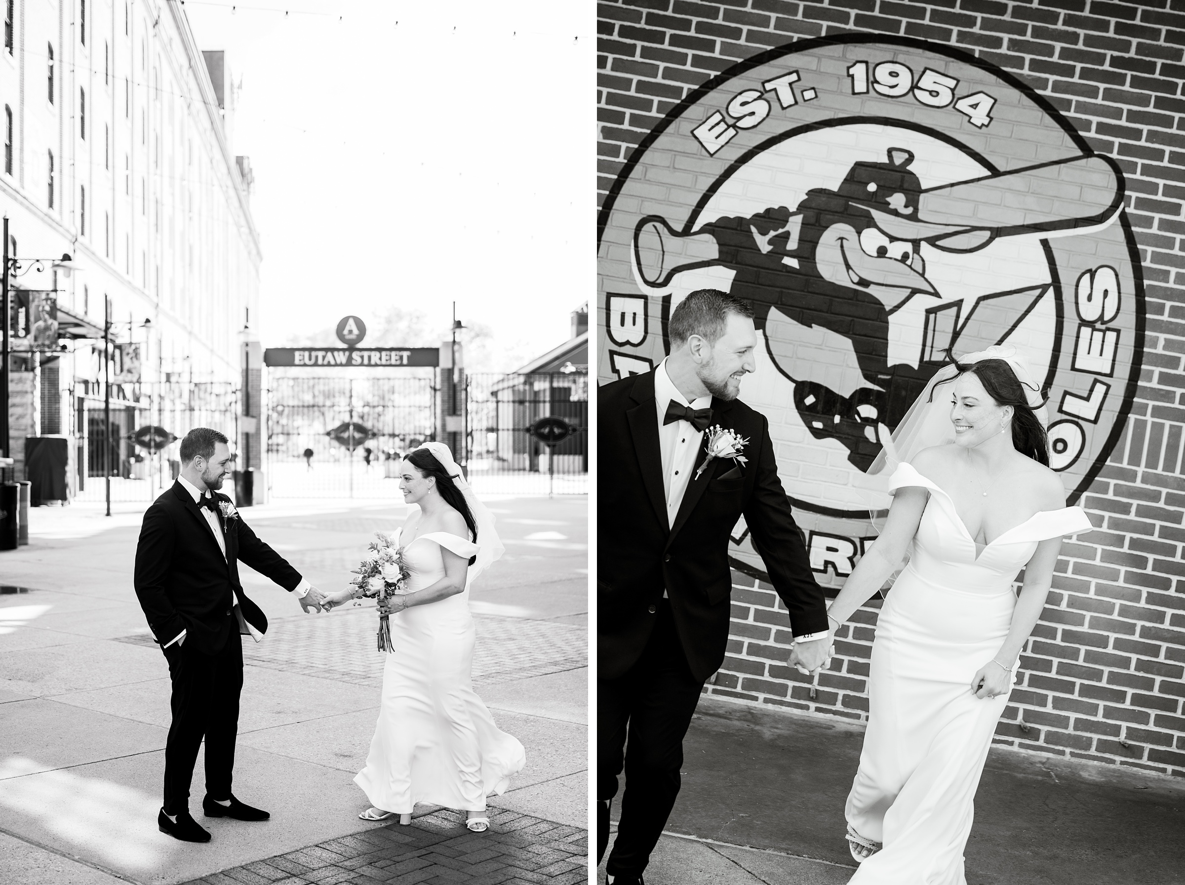 Bride and Groom portraits at Oriole Park at Camden Yards Wedding photographed by Baltimore Wedding Photographer Cait Kramer.