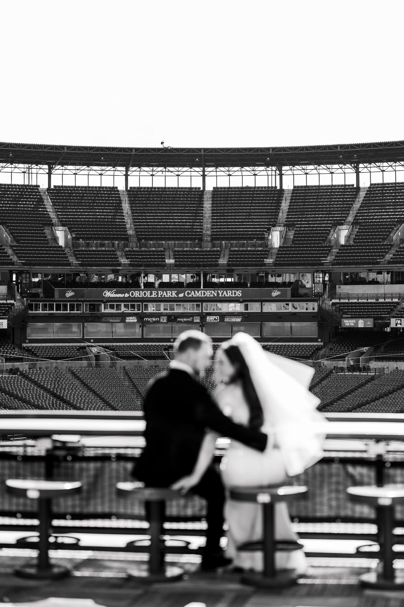 Bride and Groom portraits at Oriole Park at Camden Yards Wedding photographed by Baltimore Wedding Photographer Cait Kramer.