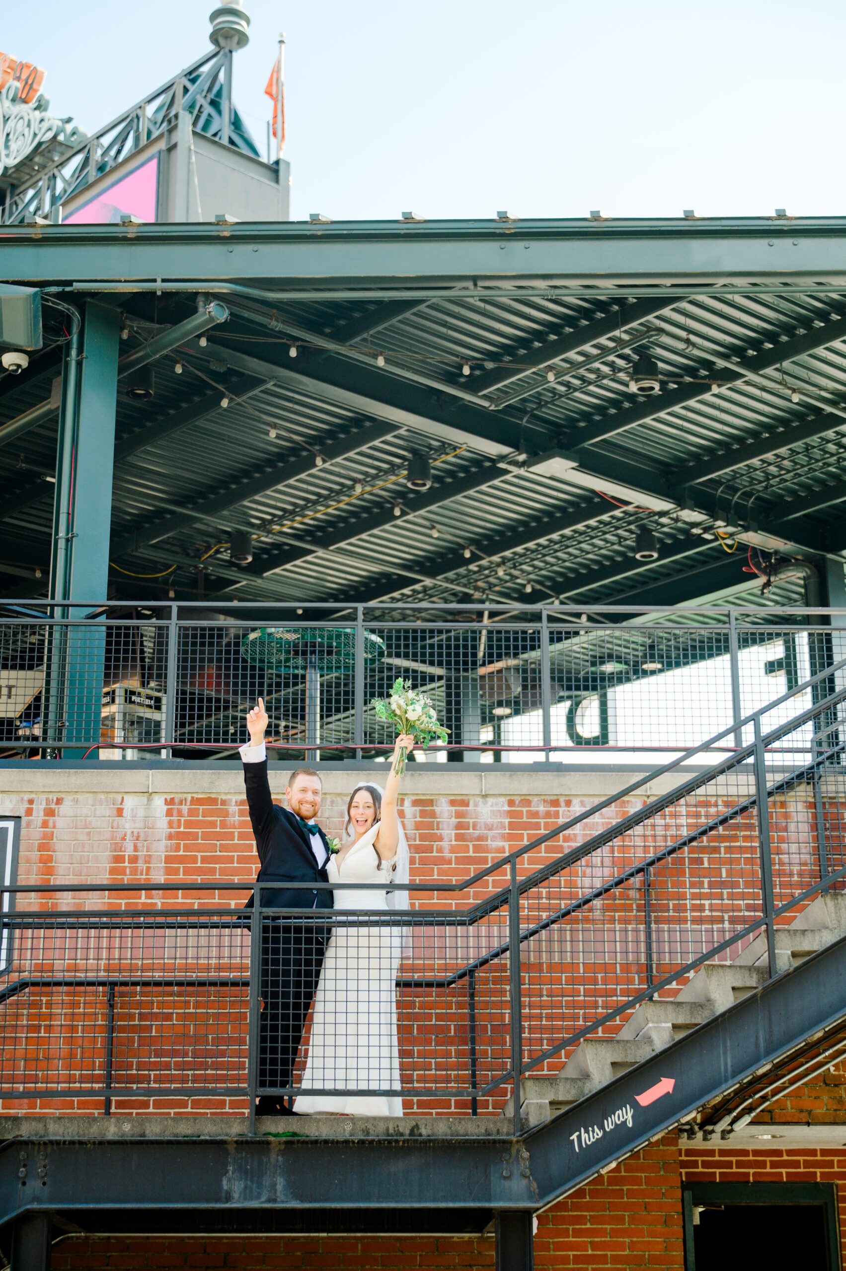 Bride and Groom portraits at Oriole Park at Camden Yards Wedding photographed by Baltimore Wedding Photographer Cait Kramer.