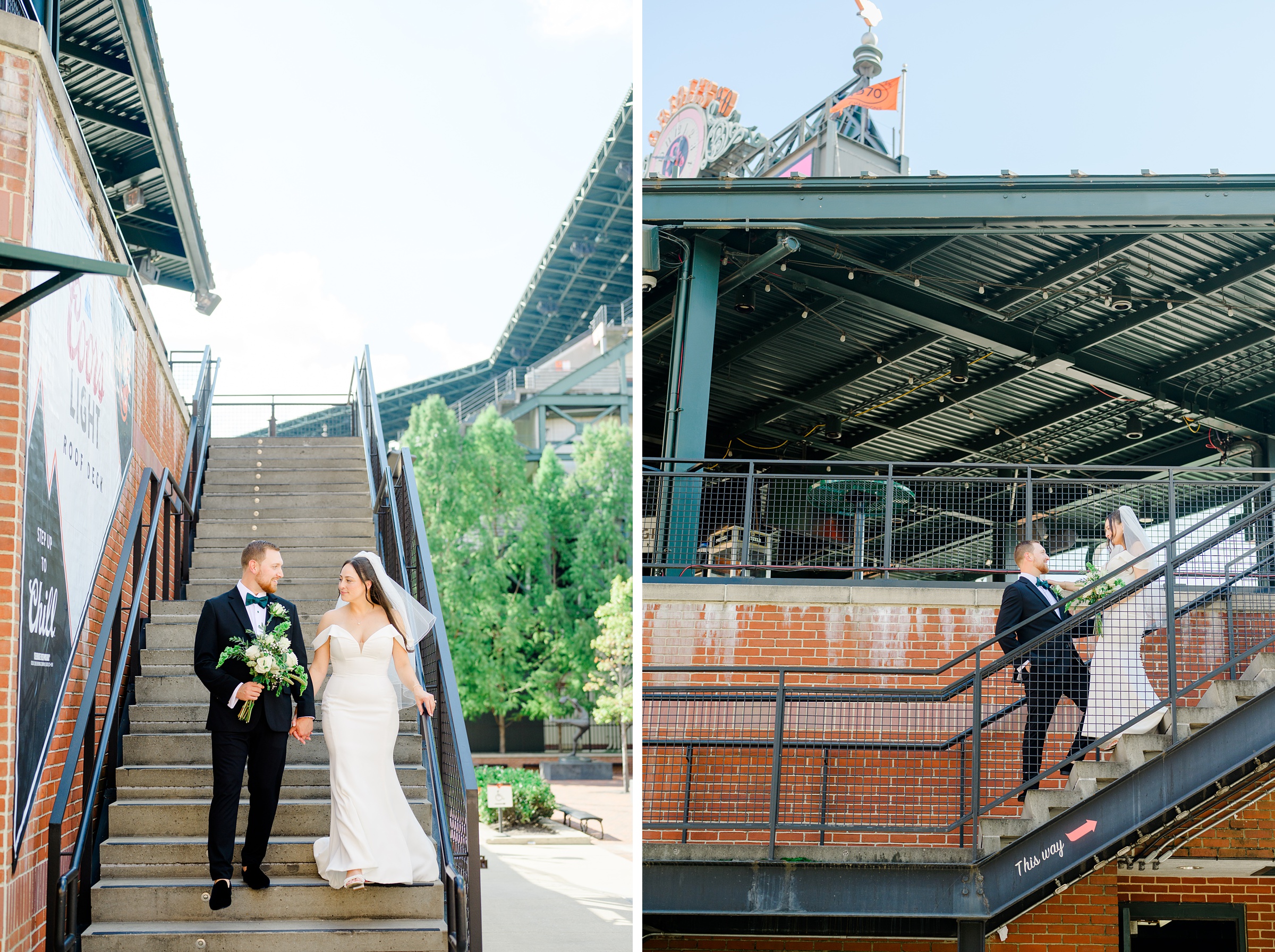 Bride and Groom portraits at Oriole Park at Camden Yards Wedding photographed by Baltimore Wedding Photographer Cait Kramer.