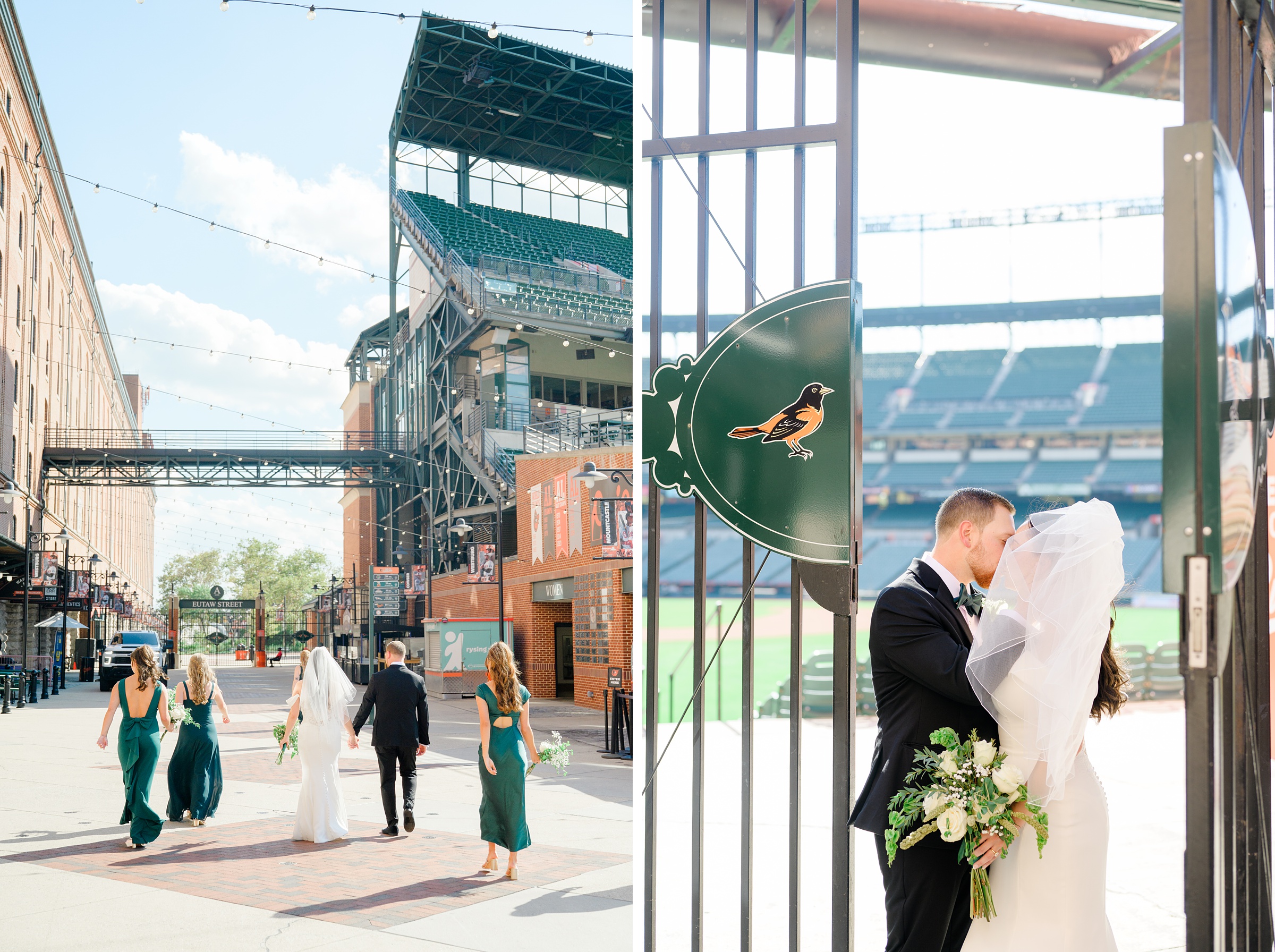 Bride and Groom portraits at Oriole Park at Camden Yards Wedding photographed by Baltimore Wedding Photographer Cait Kramer.
