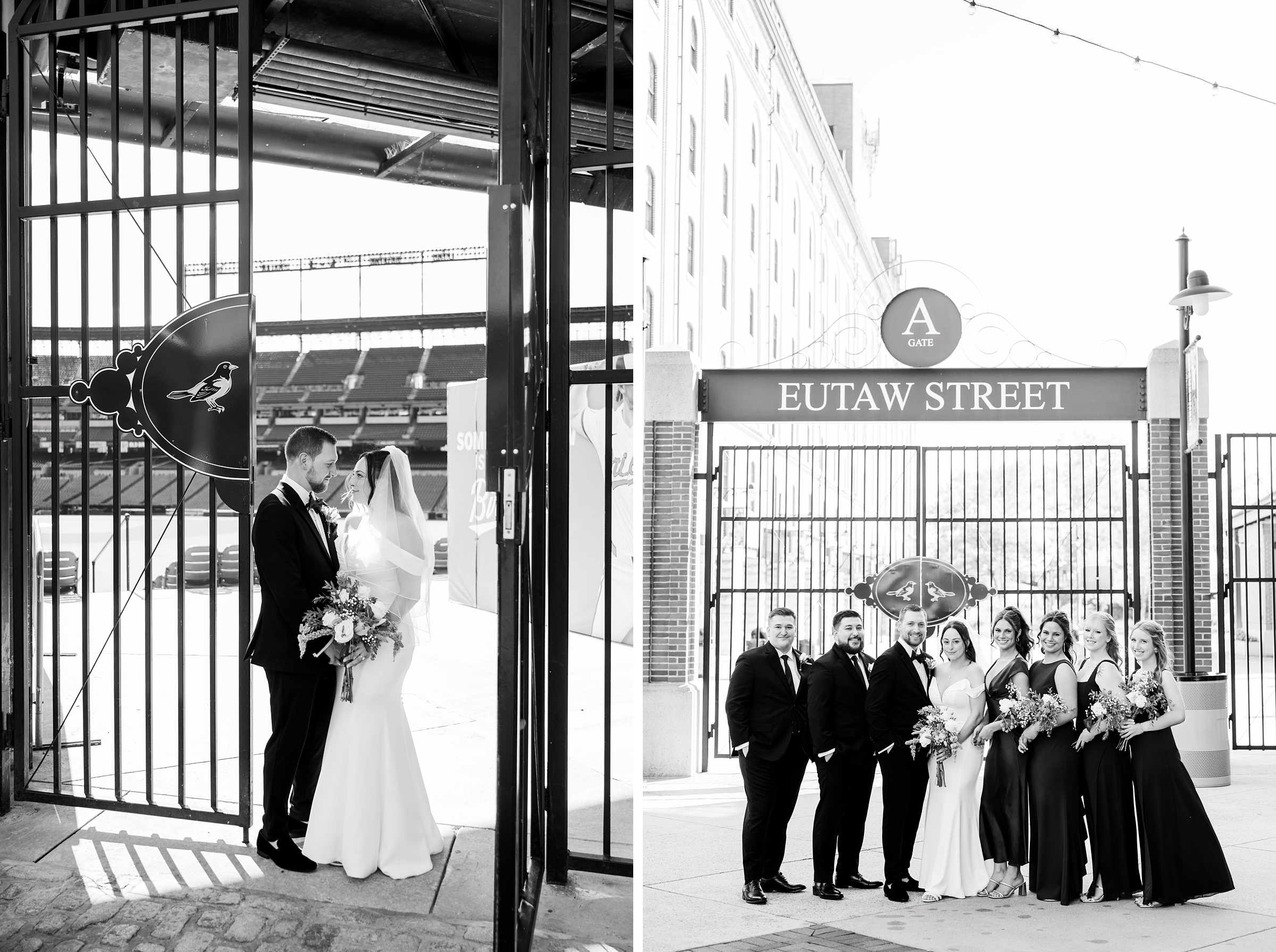 Bride and Groom portraits at Oriole Park at Camden Yards Wedding photographed by Baltimore Wedding Photographer Cait Kramer.