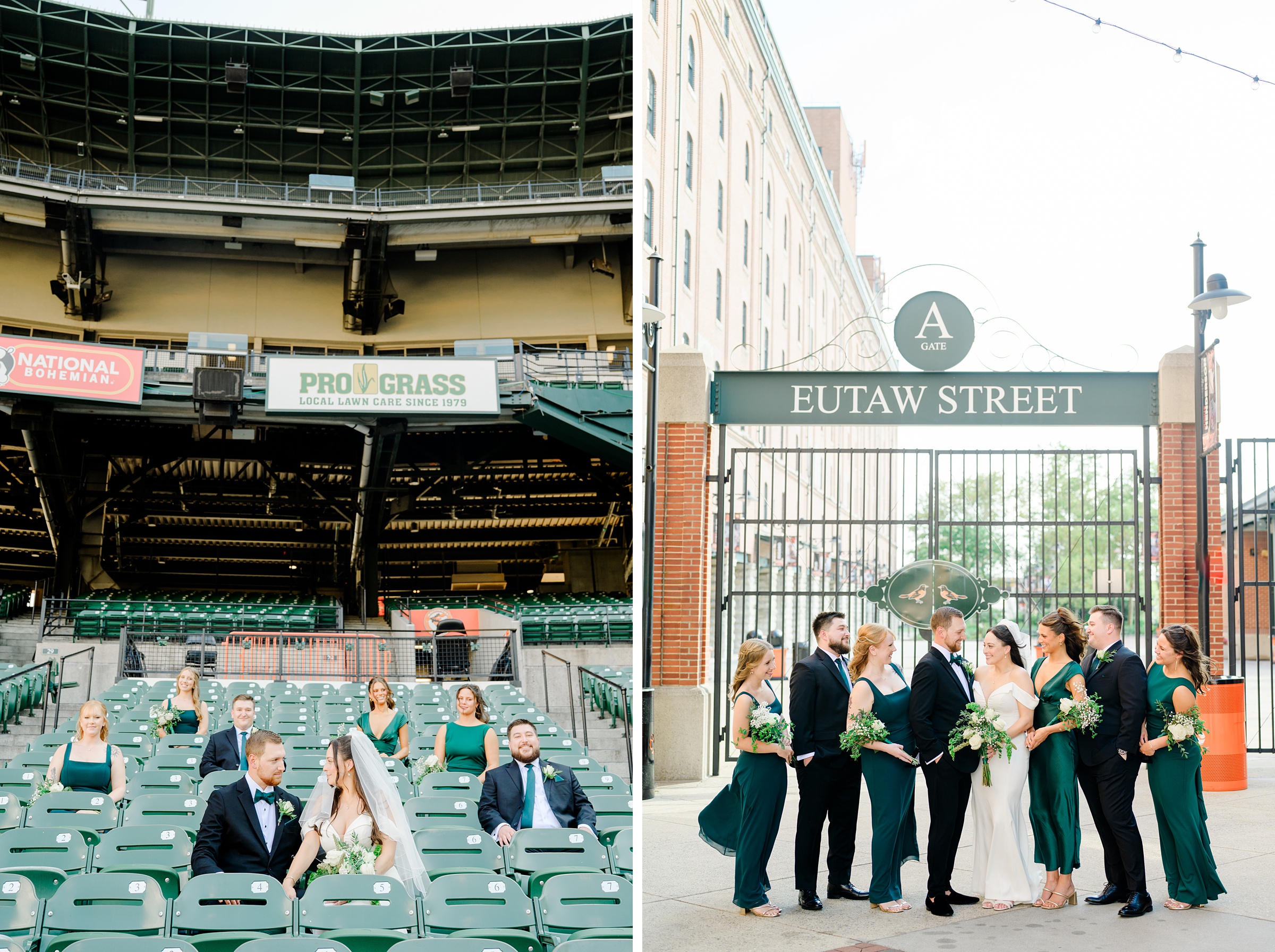 Wedding Party portraits at Oriole Park at Camden Yards Wedding photographed by Baltimore Wedding Photographer Cait Kramer.