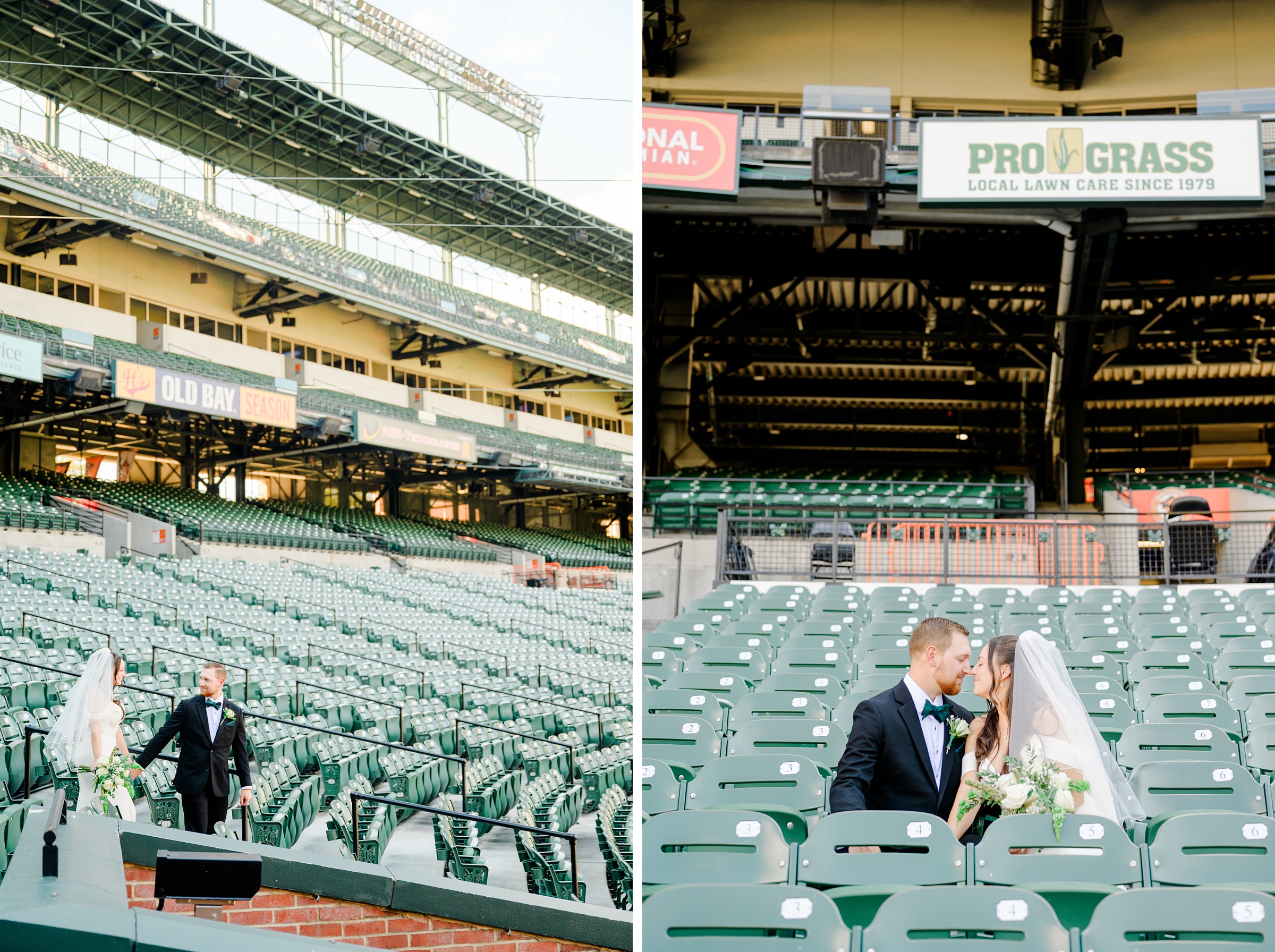 Wedding Party portraits at Oriole Park at Camden Yards Wedding photographed by Baltimore Wedding Photographer Cait Kramer.
